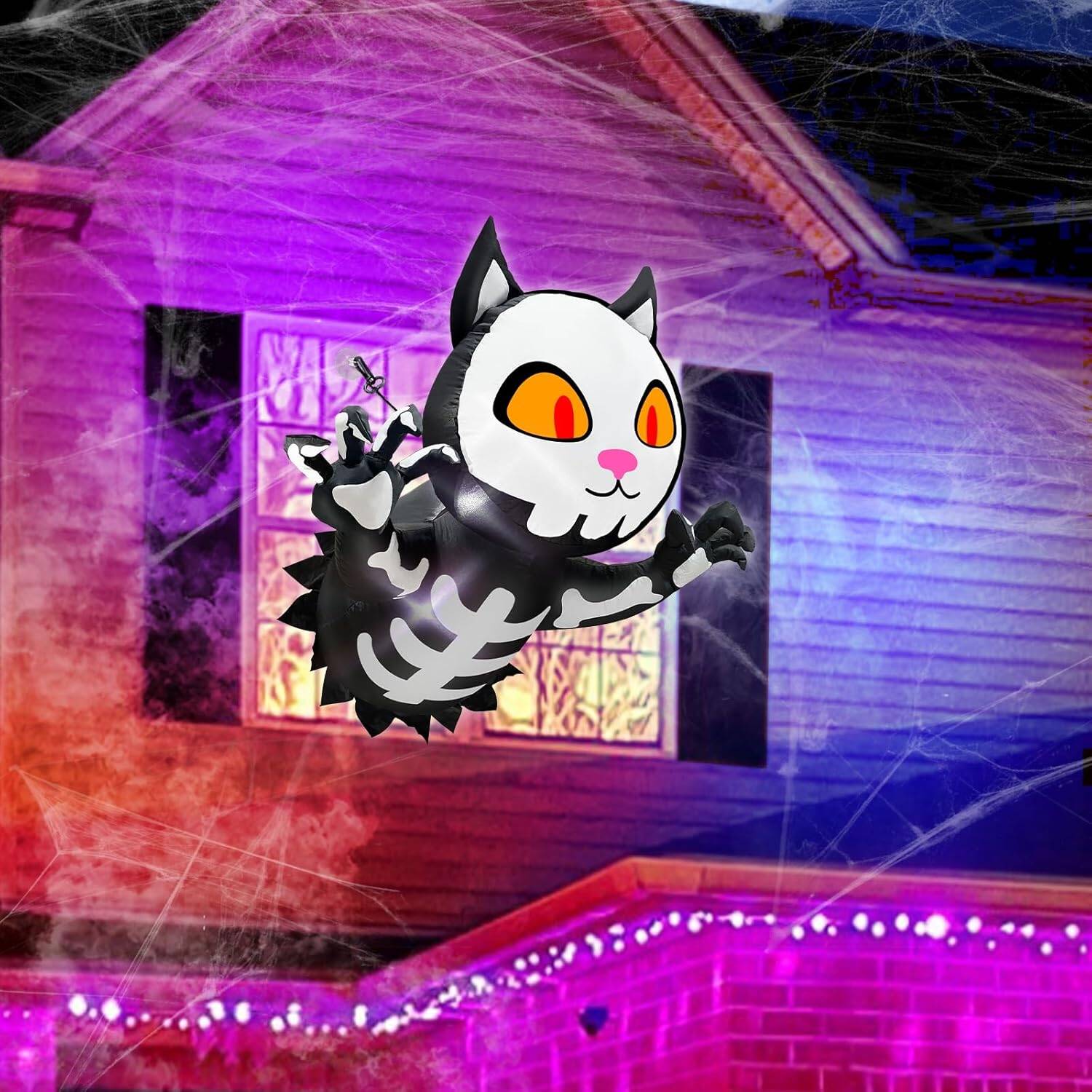 TURNMEON 4 Ft Halloween Inflatable Scary Black Cat Broke Out from Window Outdoor Halloween Decorations Blow Up Skeleton Build-in LED Lights Halloween Party Indoor Outside Home Yard Garden Lawn Decor - Image 3