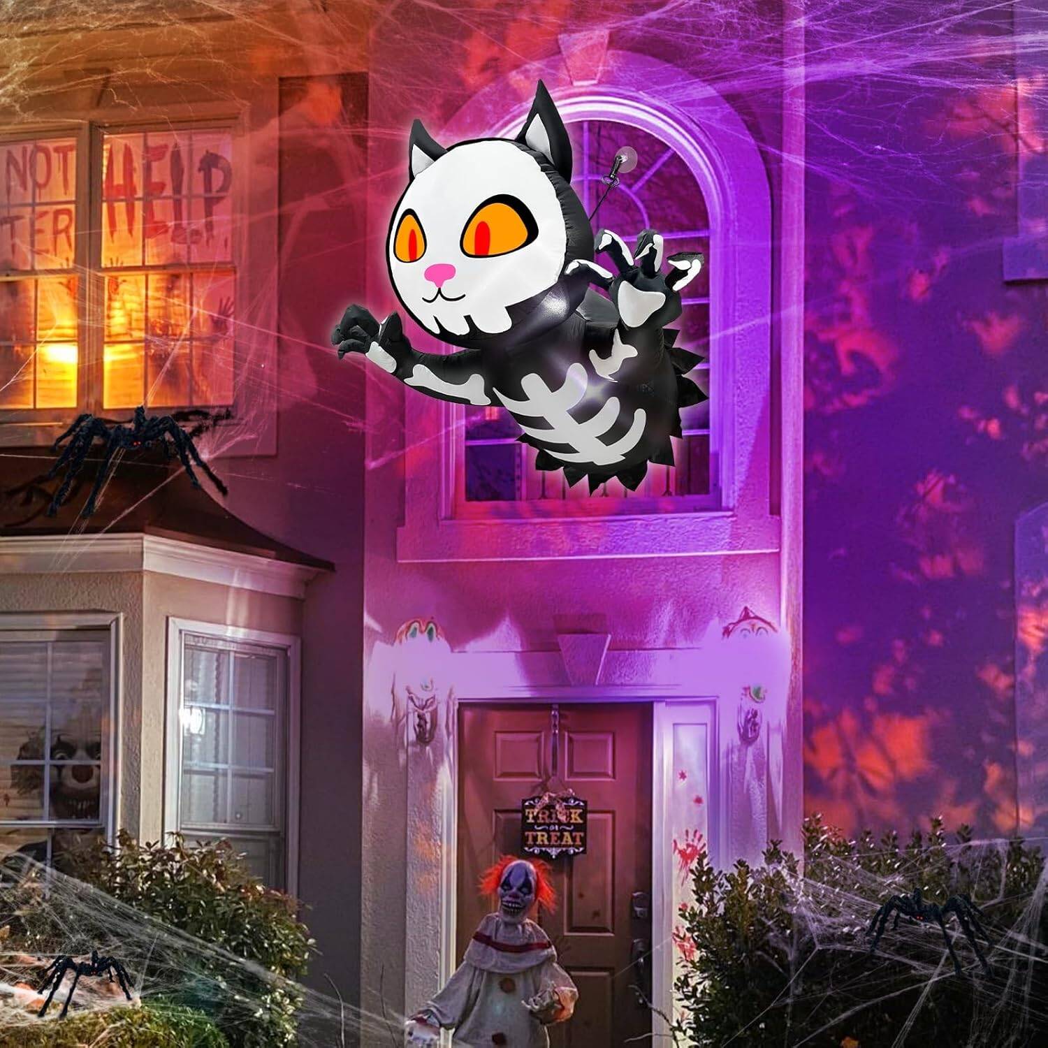TURNMEON 4 Ft Halloween Inflatable Scary Black Cat Broke Out from Window Outdoor Halloween Decorations Blow Up Skeleton Build-in LED Lights Halloween Party Indoor Outside Home Yard Garden Lawn Decor - Image 4
