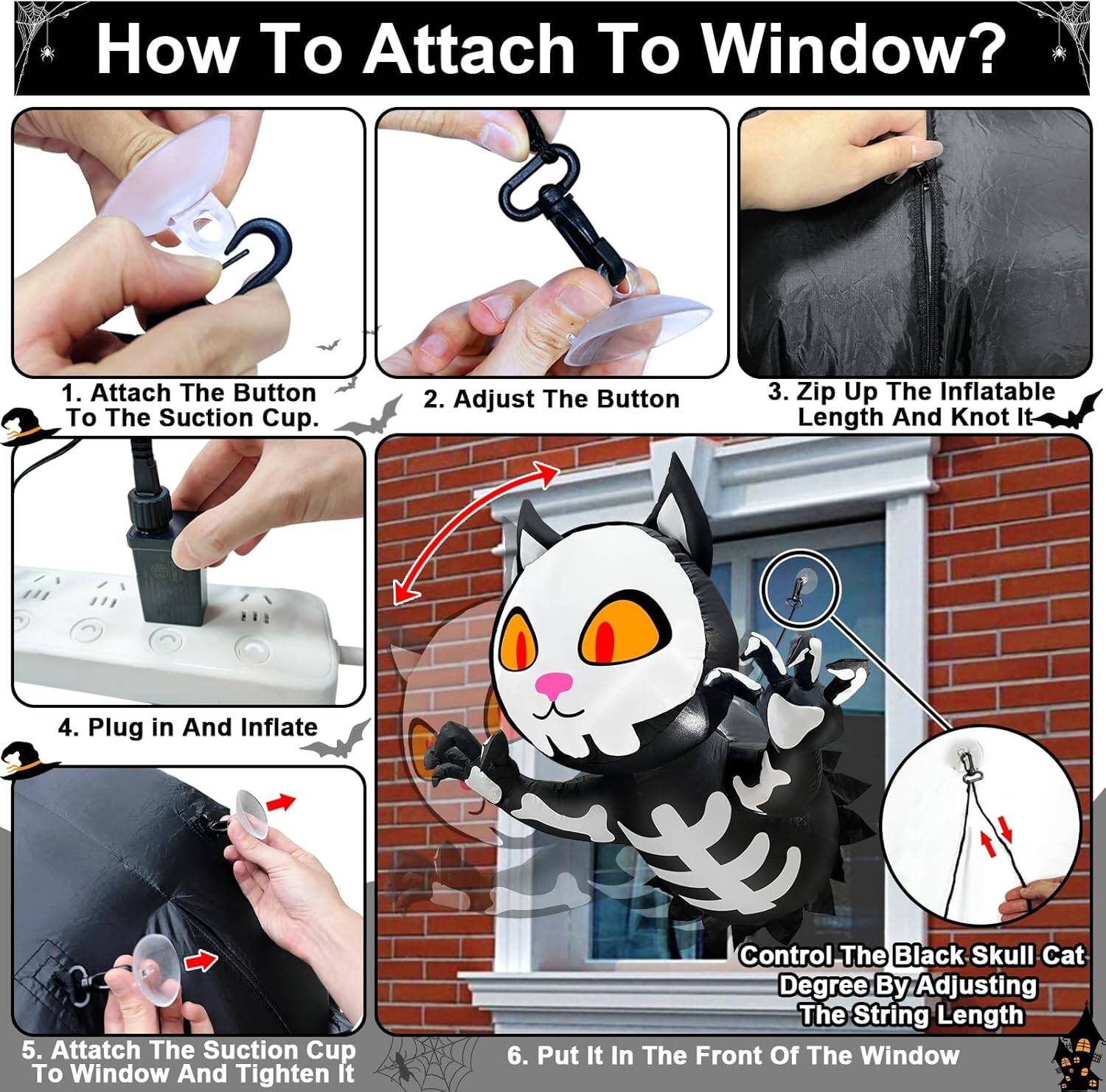 TURNMEON 4 Ft Halloween Inflatable Scary Black Cat Broke Out from Window Outdoor Halloween Decorations Blow Up Skeleton Build-in LED Lights Halloween Party Indoor Outside Home Yard Garden Lawn Decor - Image 6