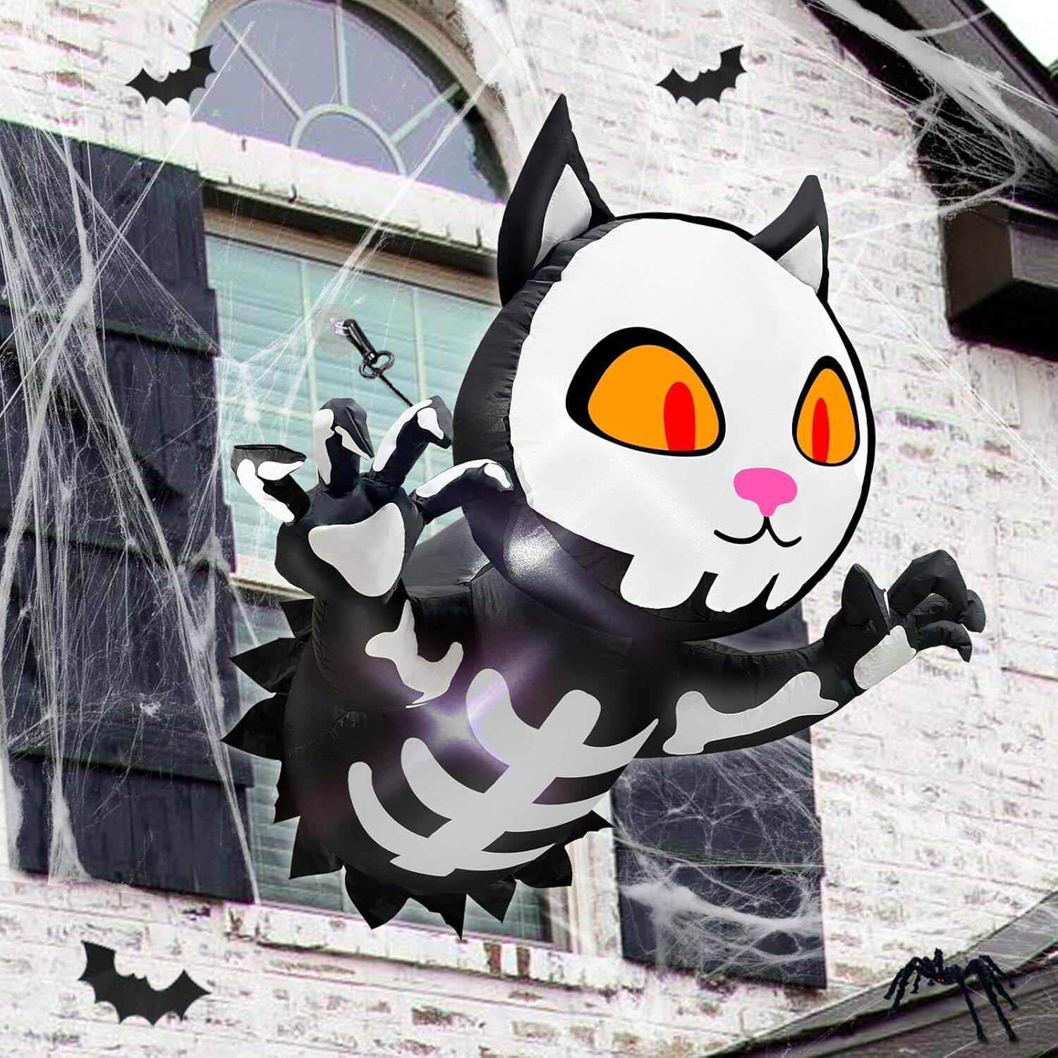 TURNMEON 4 Ft Halloween Inflatable Scary Black Cat Broke Out from Window Outdoor Halloween Decorations Blow Up Skeleton Build-in LED Lights Halloween Party Indoor Outside Home Yard Garden Lawn Decor - Image 7