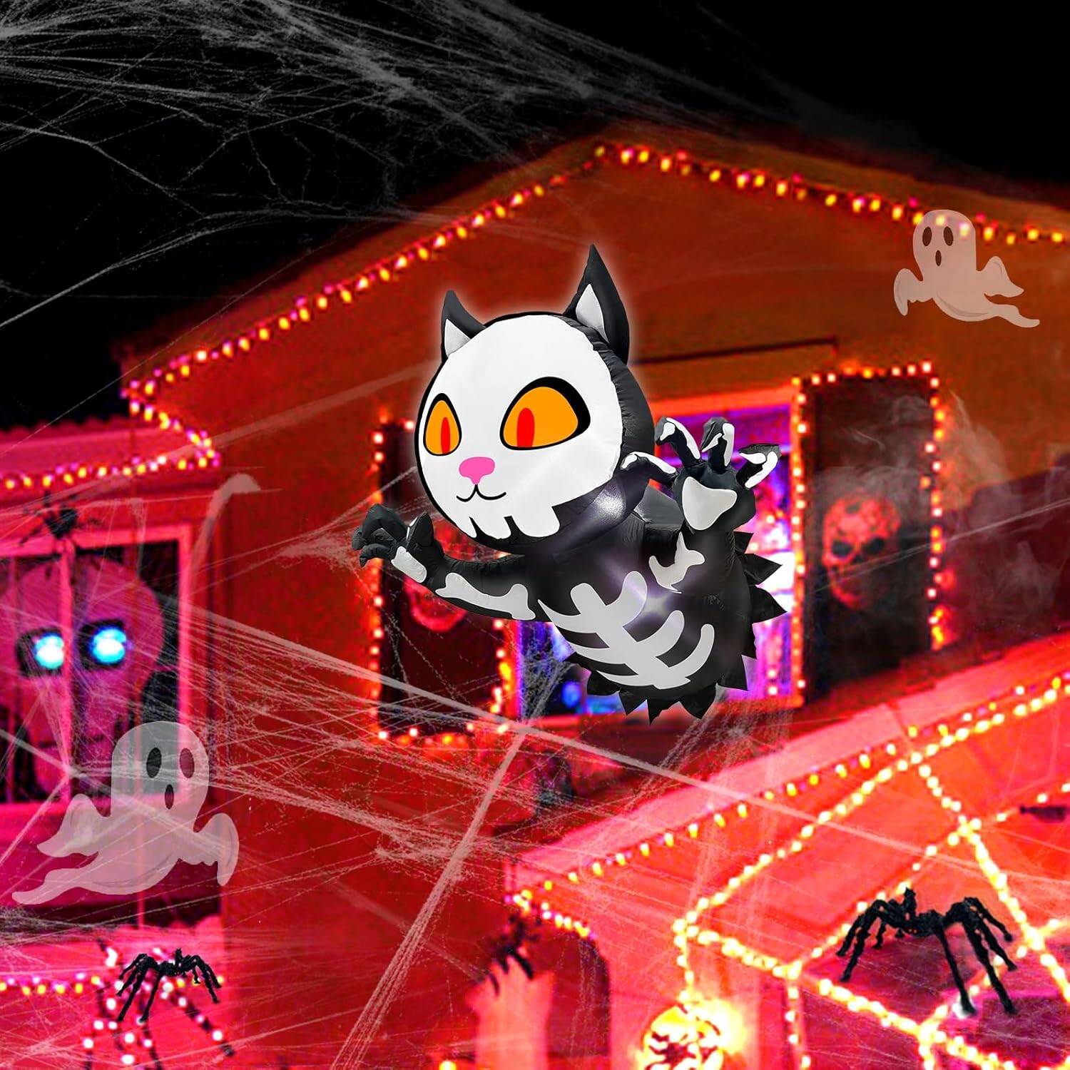 TURNMEON 4 Ft Halloween Inflatable Scary Black Cat Broke Out from Window Outdoor Halloween Decorations Blow Up Skeleton Build-in LED Lights Halloween Party Indoor Outside Home Yard Garden Lawn Decor - Image 8