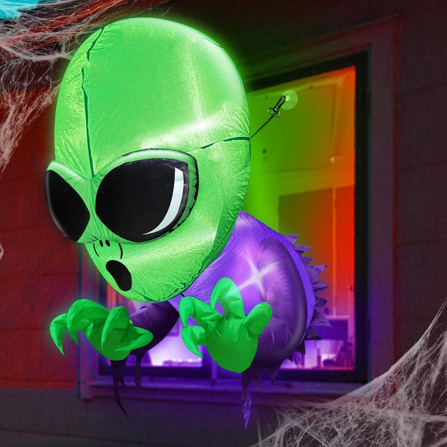 TURNMEON 4 Ft Halloween Inflatables Outdoor Decorations Alien Broke Out from Window with Built-in LED Blow Up Inflatable for Scary Halloween Decoration Party Home Indoor Outside Yard Garden Lawn Decor