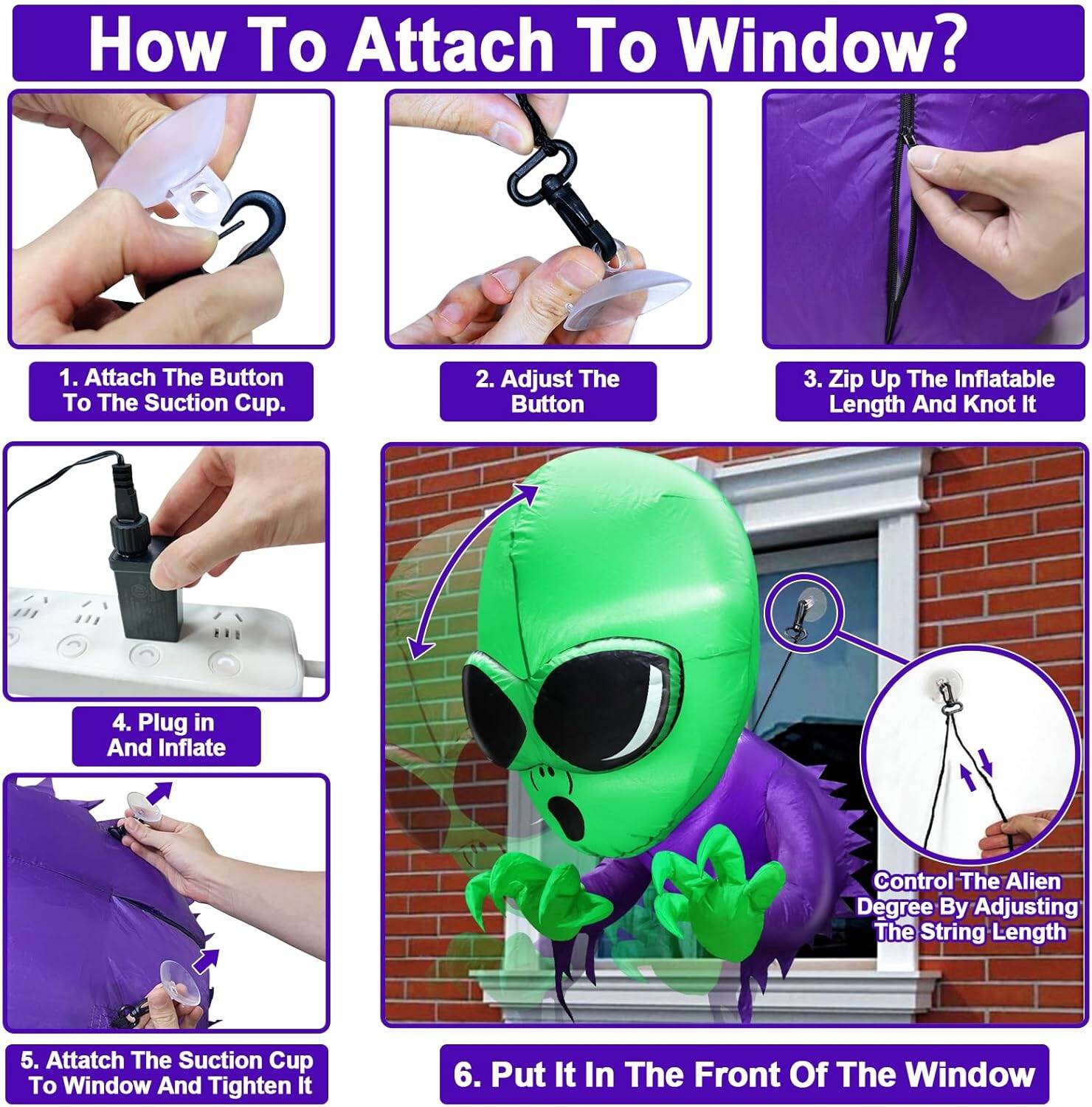 TURNMEON 4 Ft Halloween Inflatables Outdoor Decorations Alien Broke Out from Window with Built-in LED Blow Up Inflatable for Scary Halloween Decoration Party Home Indoor Outside Yard Garden Lawn Decor - Image 7