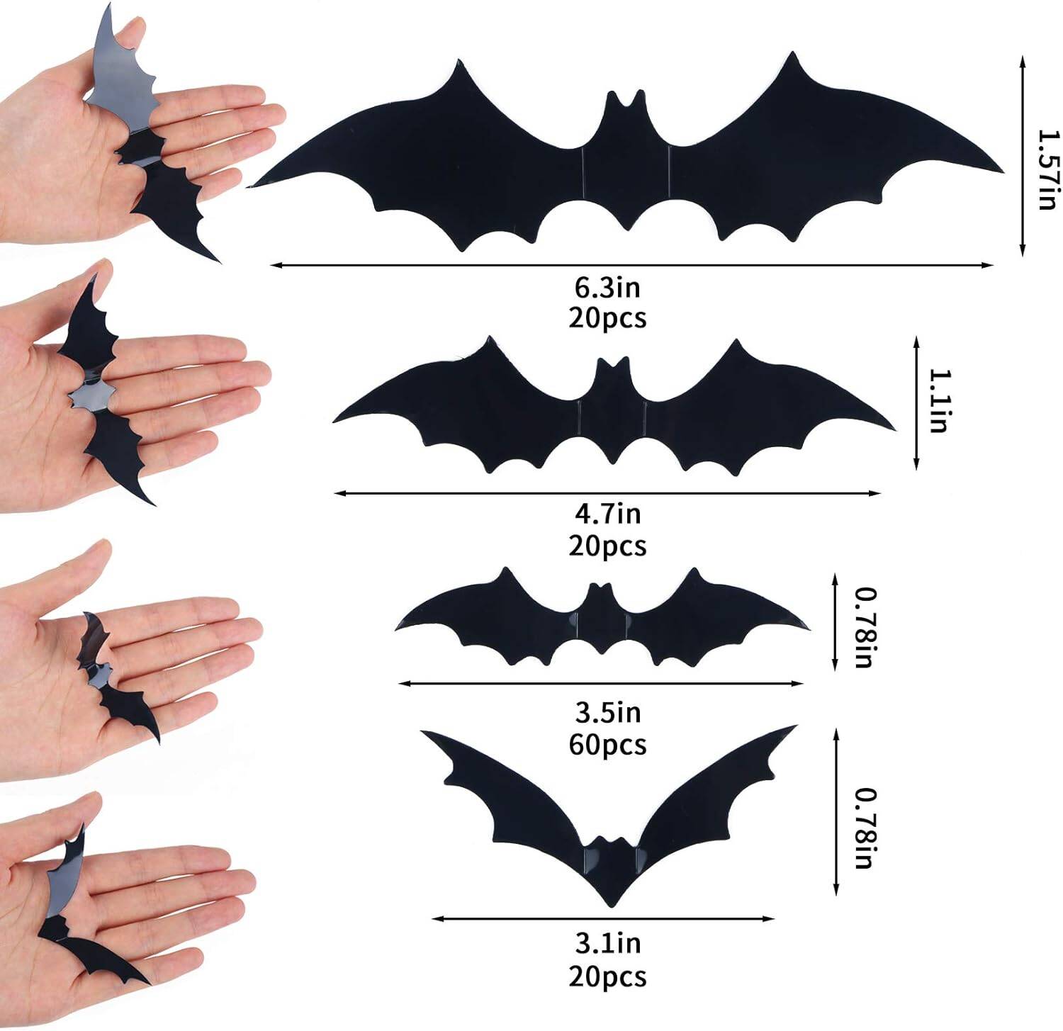 120 Pcs 3D Halloween Bats Decorations 4 Sizes - Image 3