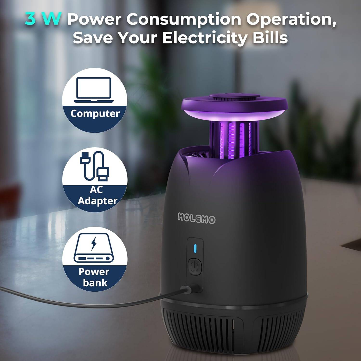 Bug Zapper Indoor - Powerful Flying Insect Trap for Home, Patio & Outdoor - Black - Image 2