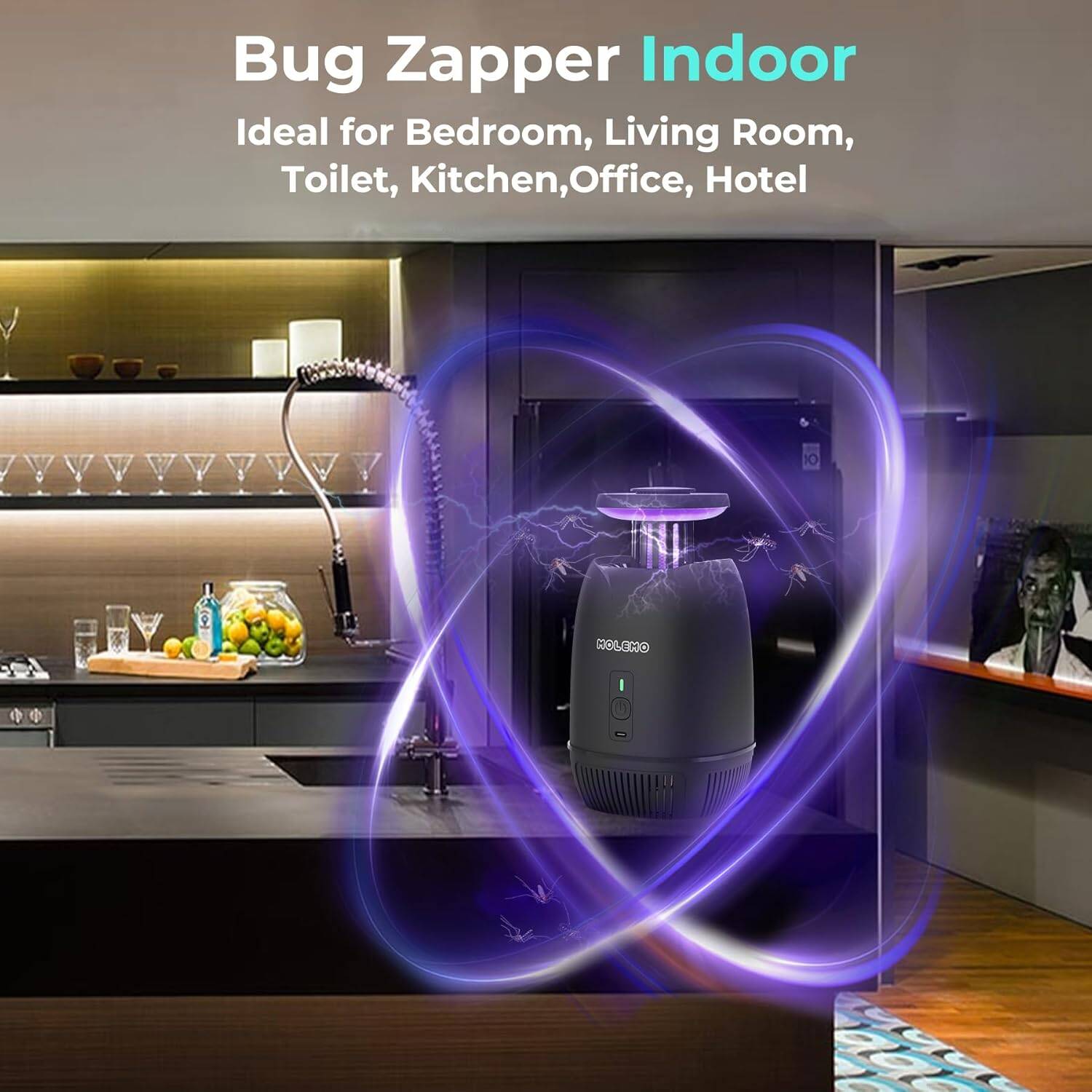 Bug Zapper Indoor - Powerful Flying Insect Trap for Home, Patio & Outdoor - Black - Image 6