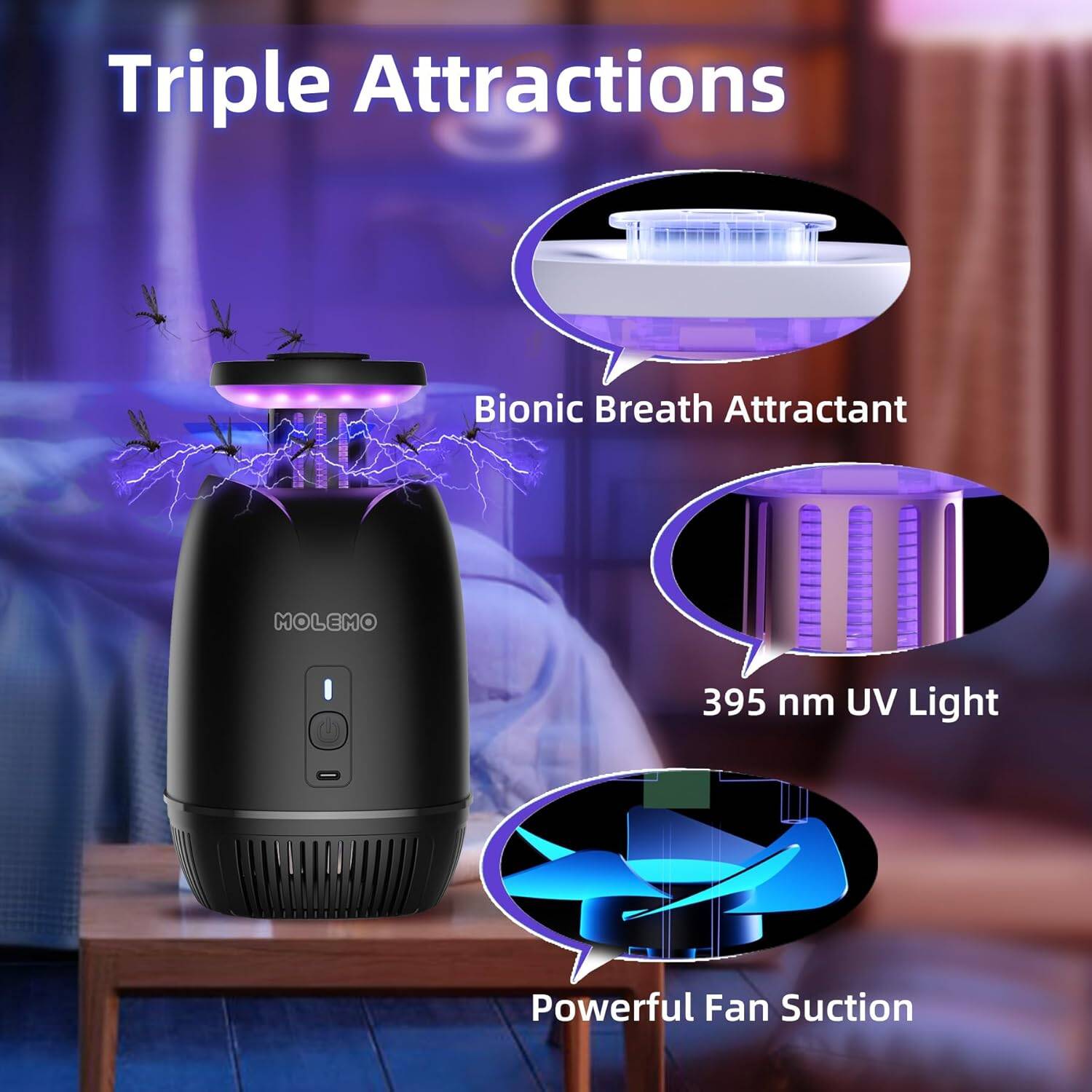 Bug Zapper Indoor - Powerful Flying Insect Trap for Home, Patio & Outdoor - Black - Image 5