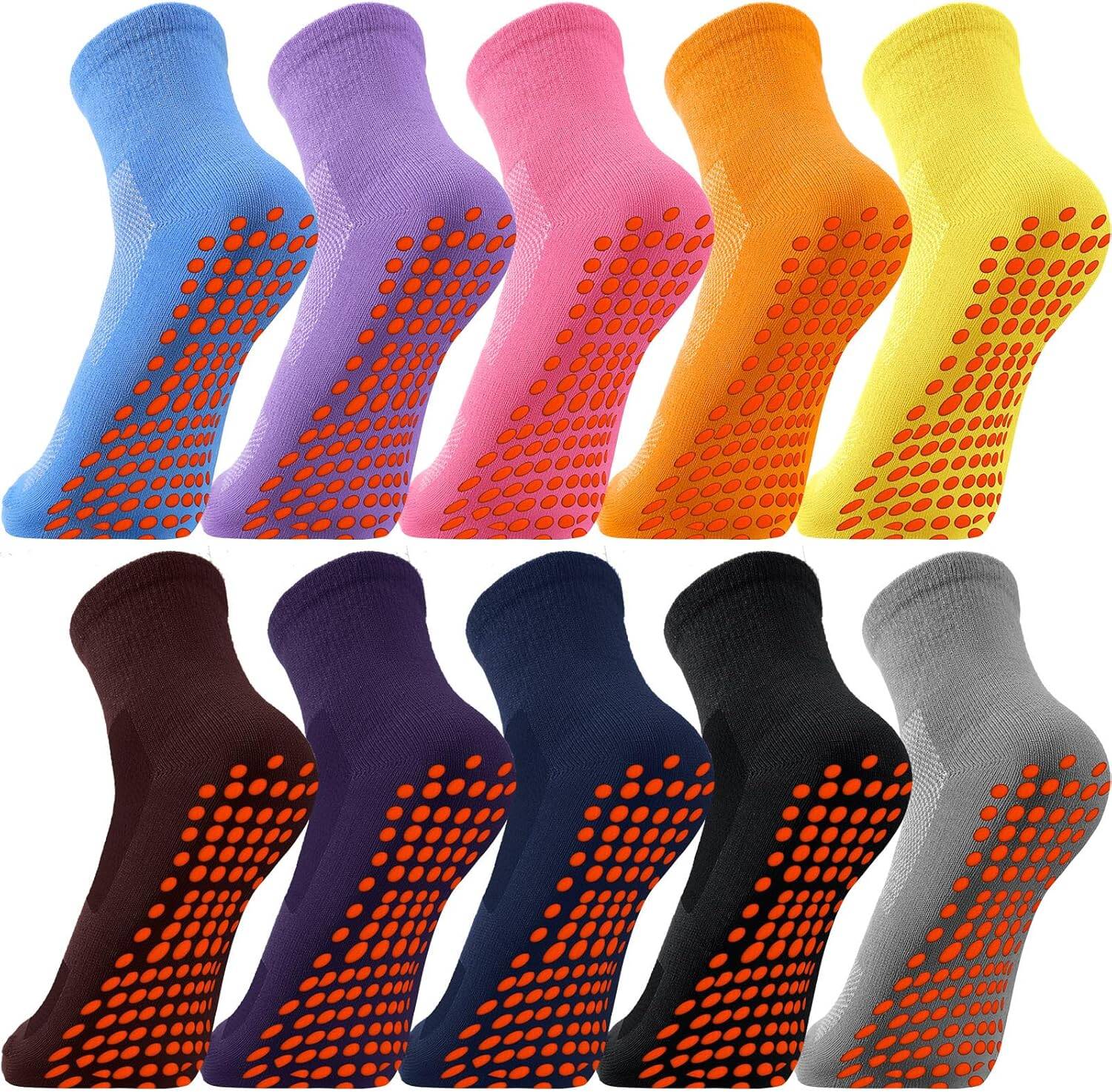 10 Pairs Grip Socks Non Slip Yoga Pilates Hospital Slipper Socks Cushioned Sole Socks for Men Women Pilates Barre