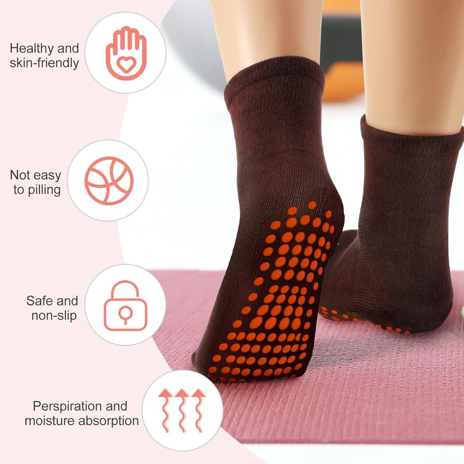 10 Pairs Grip Socks Non Slip Yoga Pilates Hospital Slipper Socks Cushioned Sole Socks for Men Women Pilates Barre - Image 3