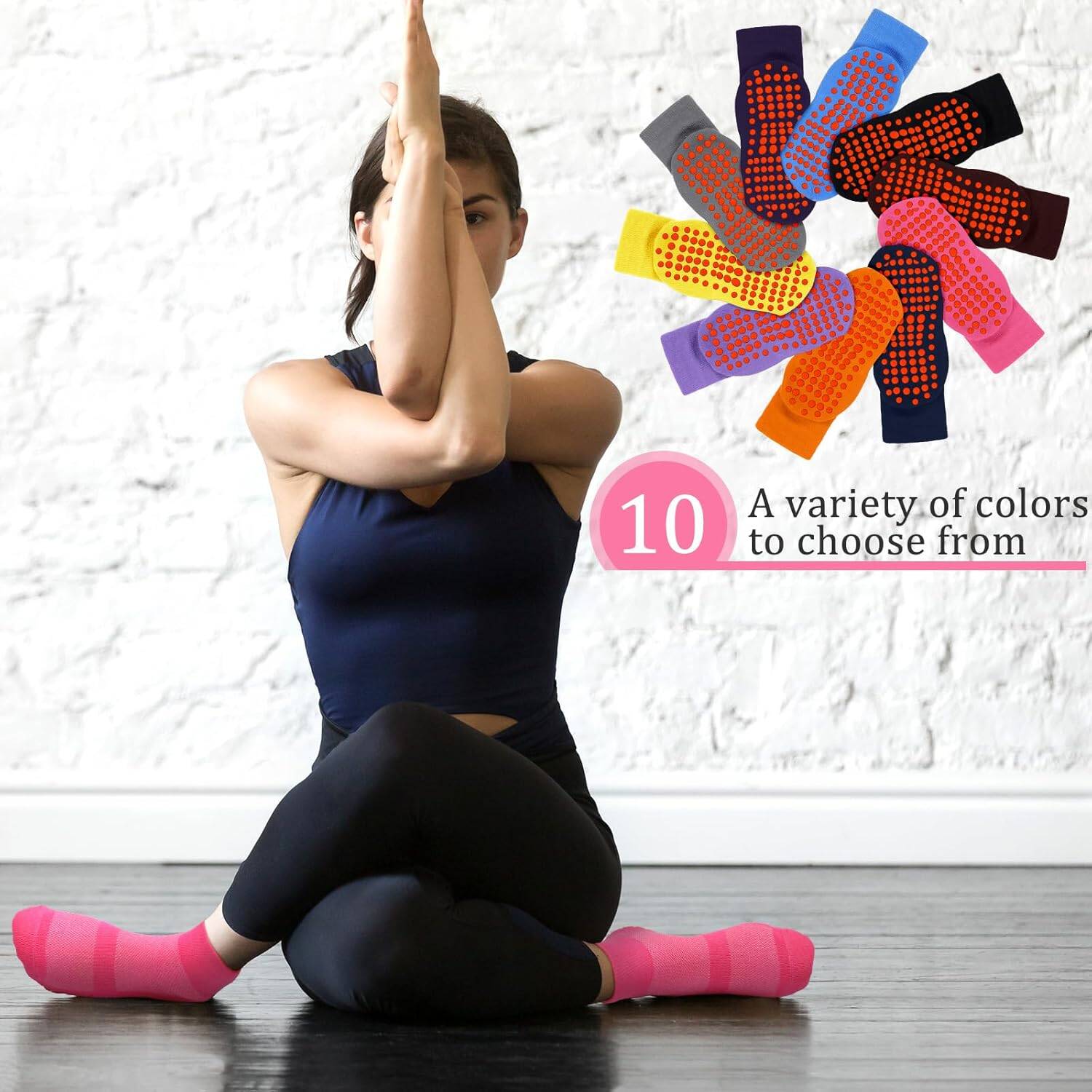 10 Pairs Grip Socks Non Slip Yoga Pilates Hospital Slipper Socks Cushioned Sole Socks for Men Women Pilates Barre - Image 4
