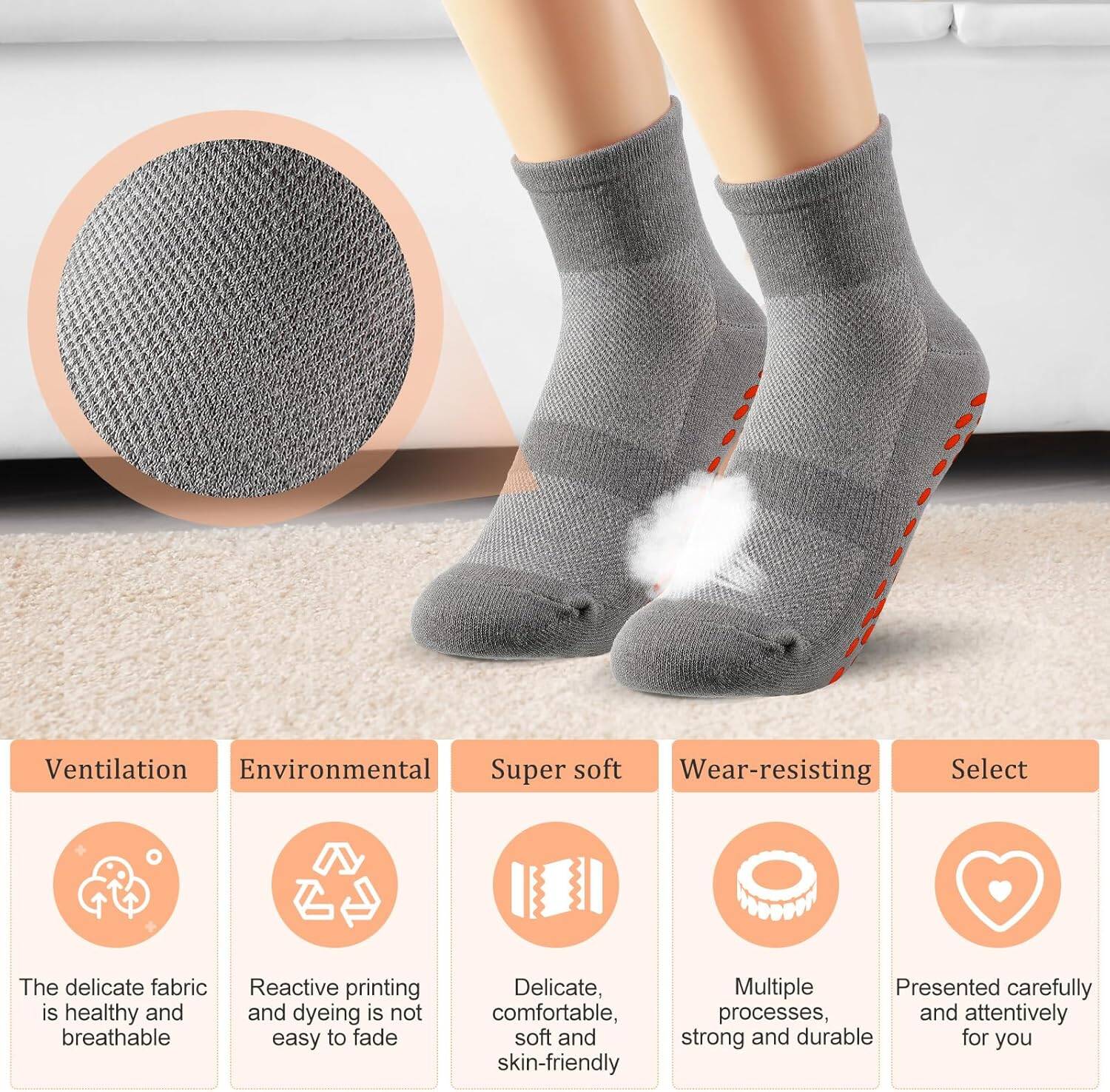 10 Pairs Grip Socks Non Slip Yoga Pilates Hospital Slipper Socks Cushioned Sole Socks for Men Women Pilates Barre - Image 5