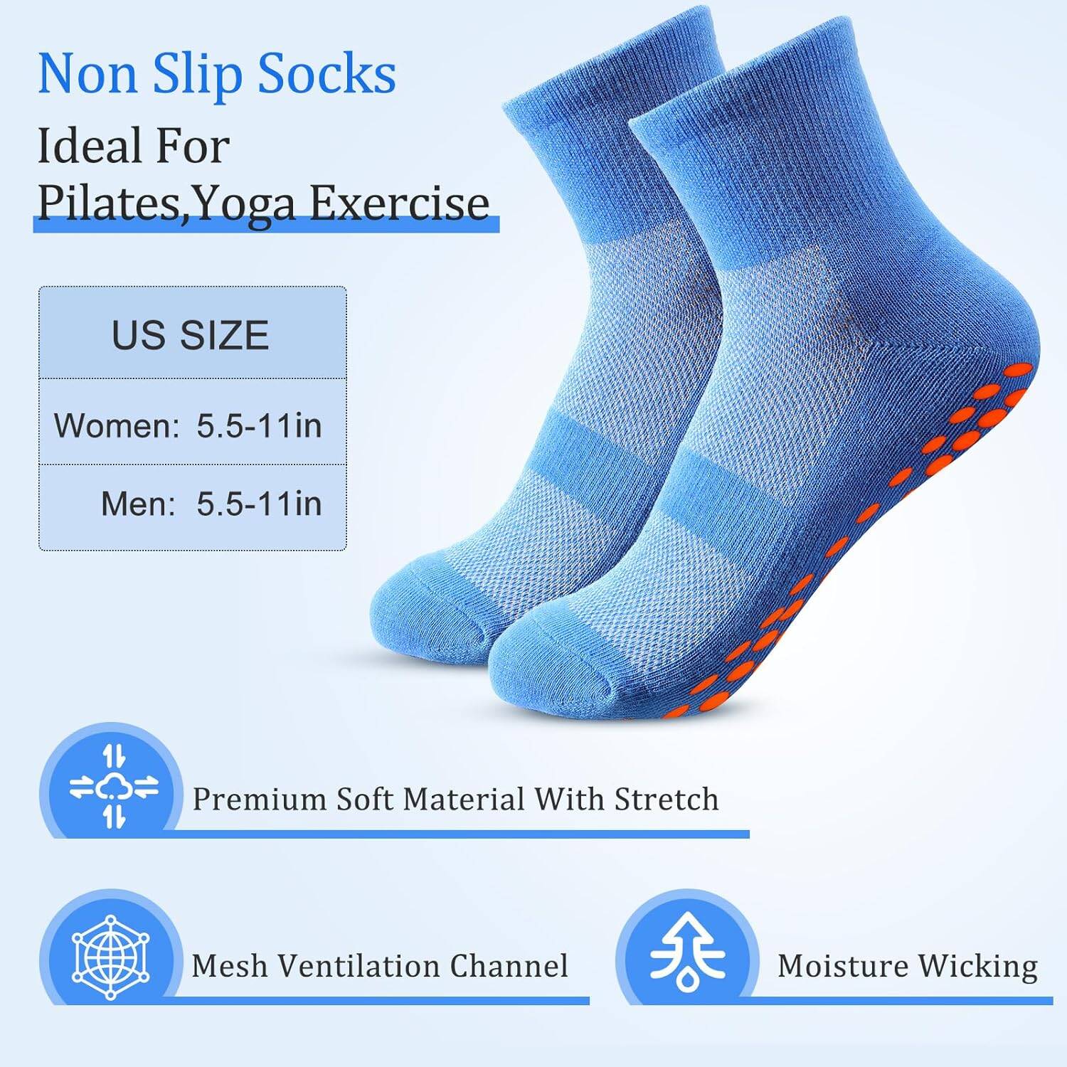 10 Pairs Grip Socks Non Slip Yoga Pilates Hospital Slipper Socks Cushioned Sole Socks for Men Women Pilates Barre - Image 6