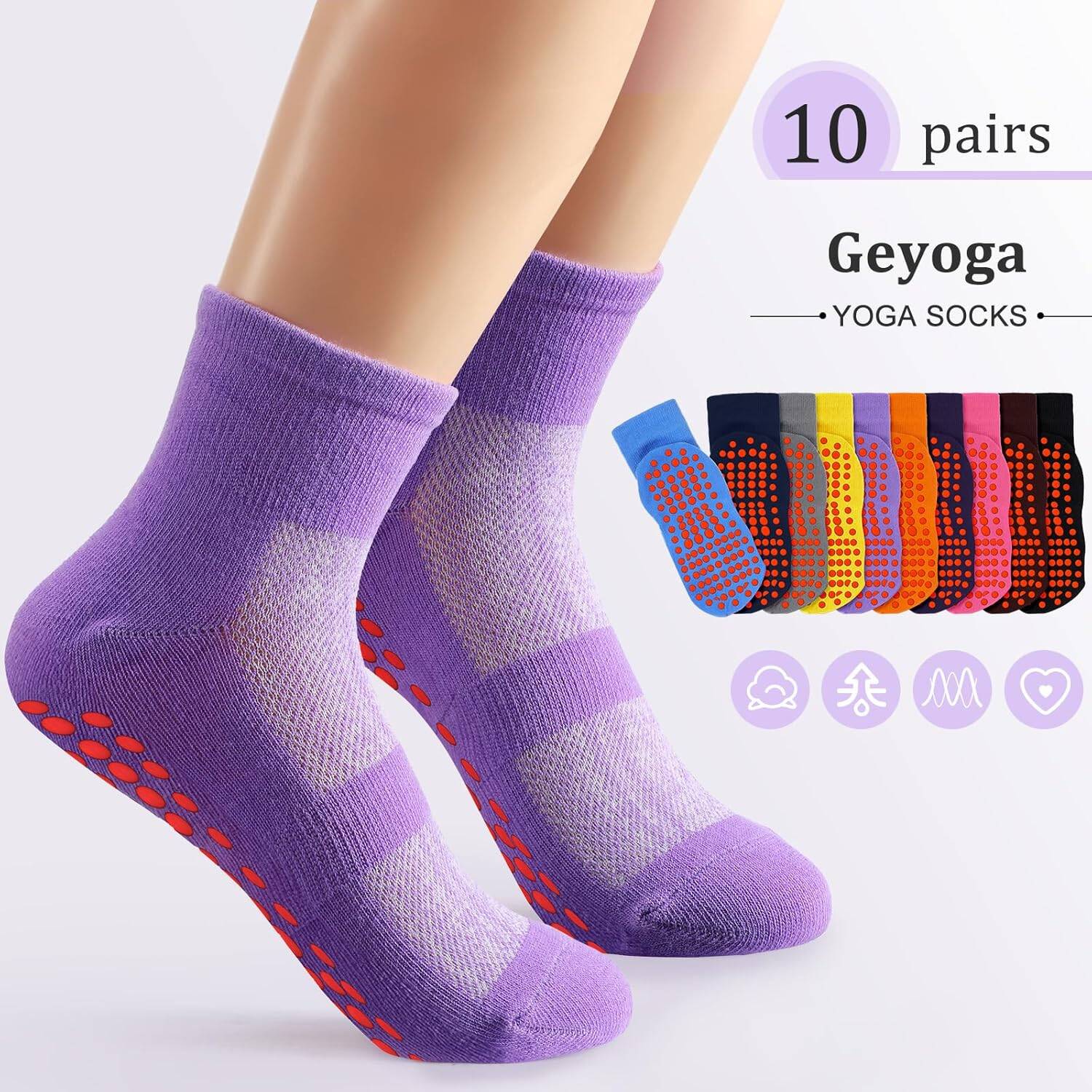 10 Pairs Grip Socks Non Slip Yoga Pilates Hospital Slipper Socks Cushioned Sole Socks for Men Women Pilates Barre - Image 7