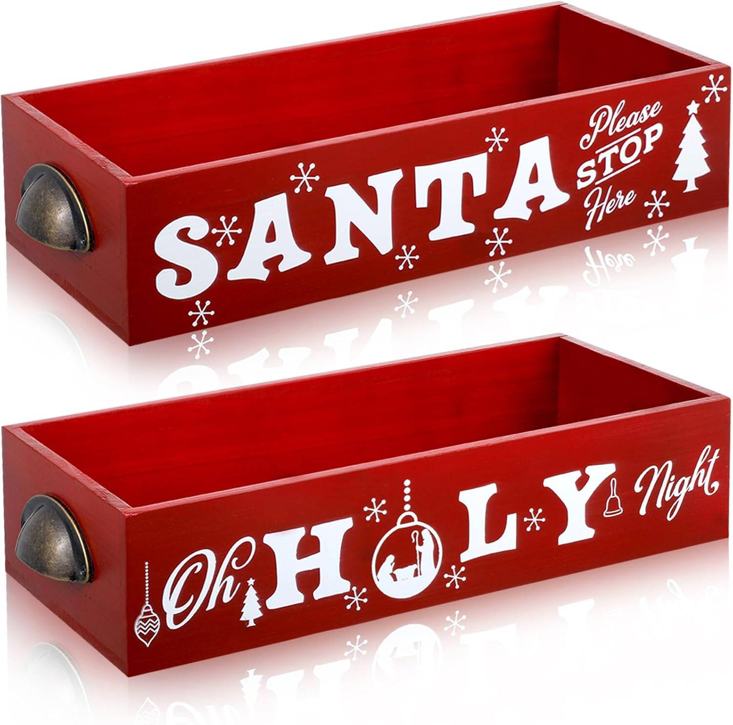 Hot Cocoa Bar Wood Storage Box Hot Cocoa Decorative Christmas Cute Wood Storage Bins Decorative Open Holder Box Xmas Colorful Organizer Bins for Home Kitchen Office Farmhouse Gift (Red,Vibrant)