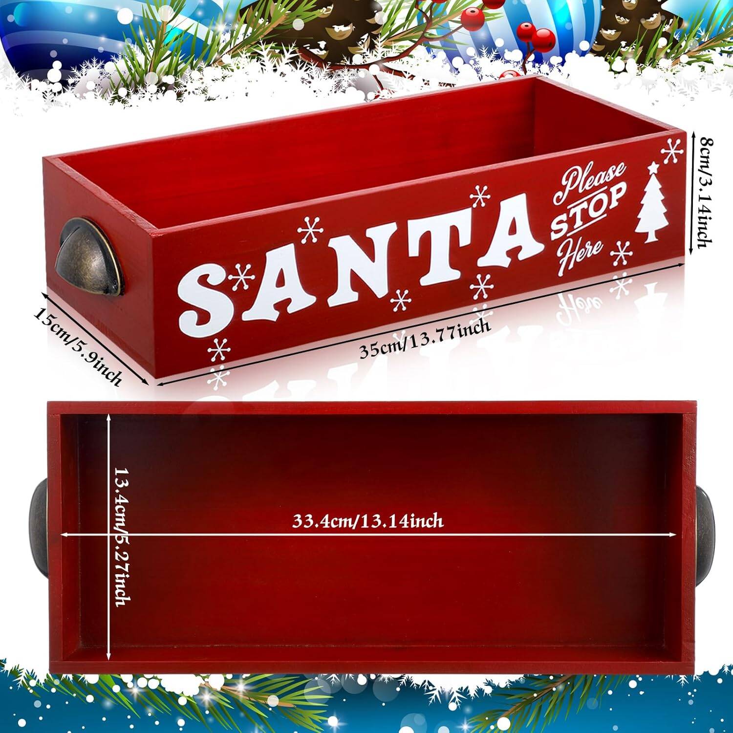 Hot Cocoa Bar Wood Storage Box Hot Cocoa Decorative Christmas Cute Wood Storage Bins Decorative Open Holder Box Xmas Colorful Organizer Bins for Home Kitchen Office Farmhouse Gift (Red,Vibrant) - Image 6