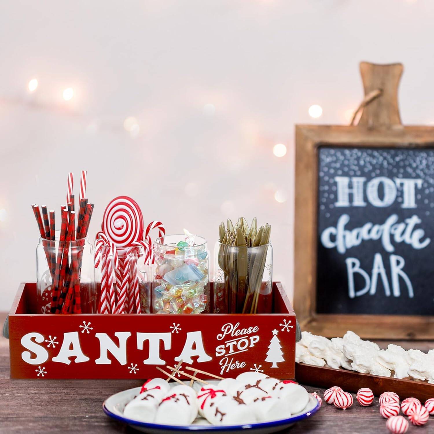 Hot Cocoa Bar Wood Storage Box Hot Cocoa Decorative Christmas Cute Wood Storage Bins Decorative Open Holder Box Xmas Colorful Organizer Bins for Home Kitchen Office Farmhouse Gift (Red,Vibrant) - Image 7