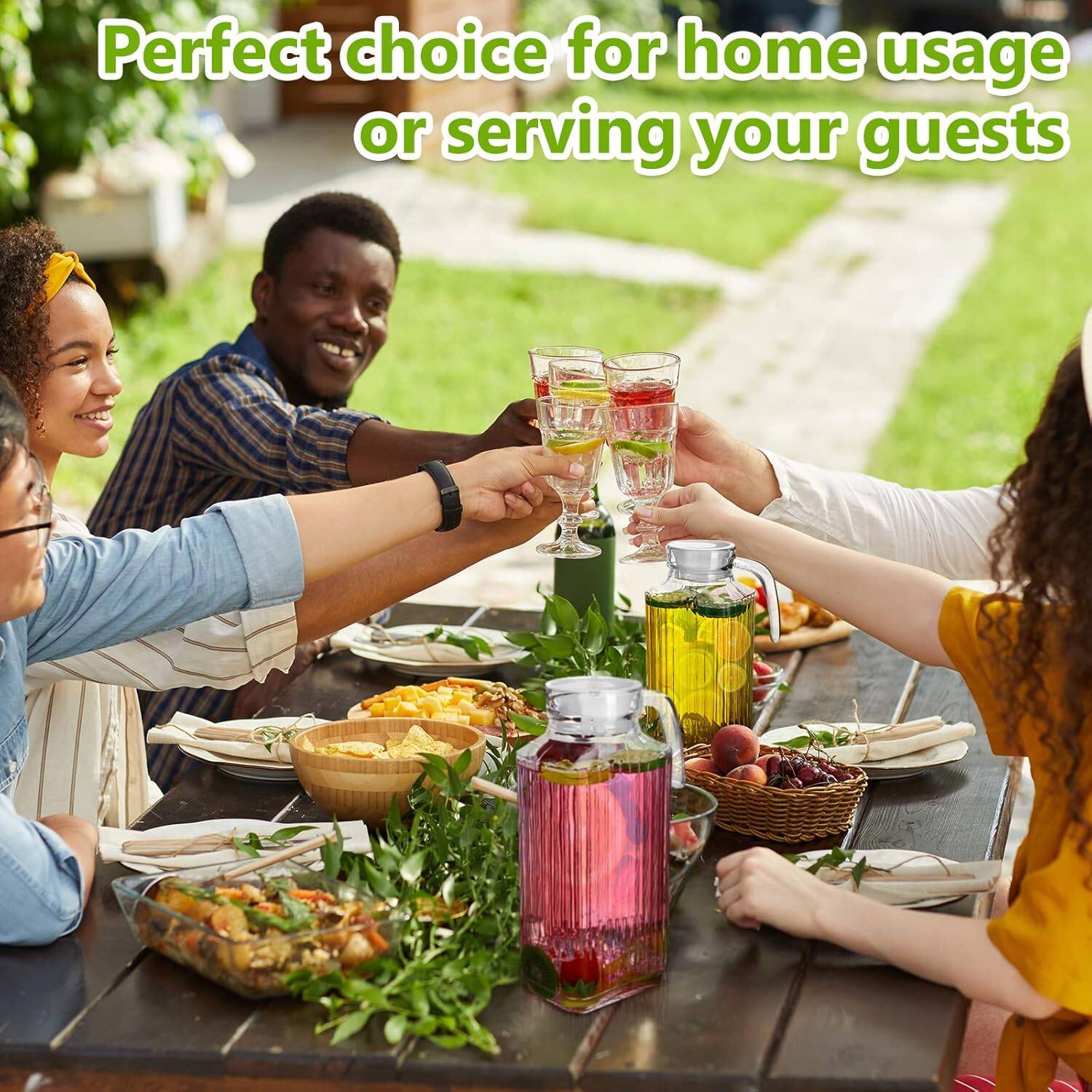 2 Pcs Glass Pitcher with Lid and Spout Ribbed Fridge Pitcher Clear Glass Water Pitcher with Handle Juice Containers with Lids for Fridge Water Jar Water Carafe Milk Jug for Iced Tea (55 oz) - Image 7