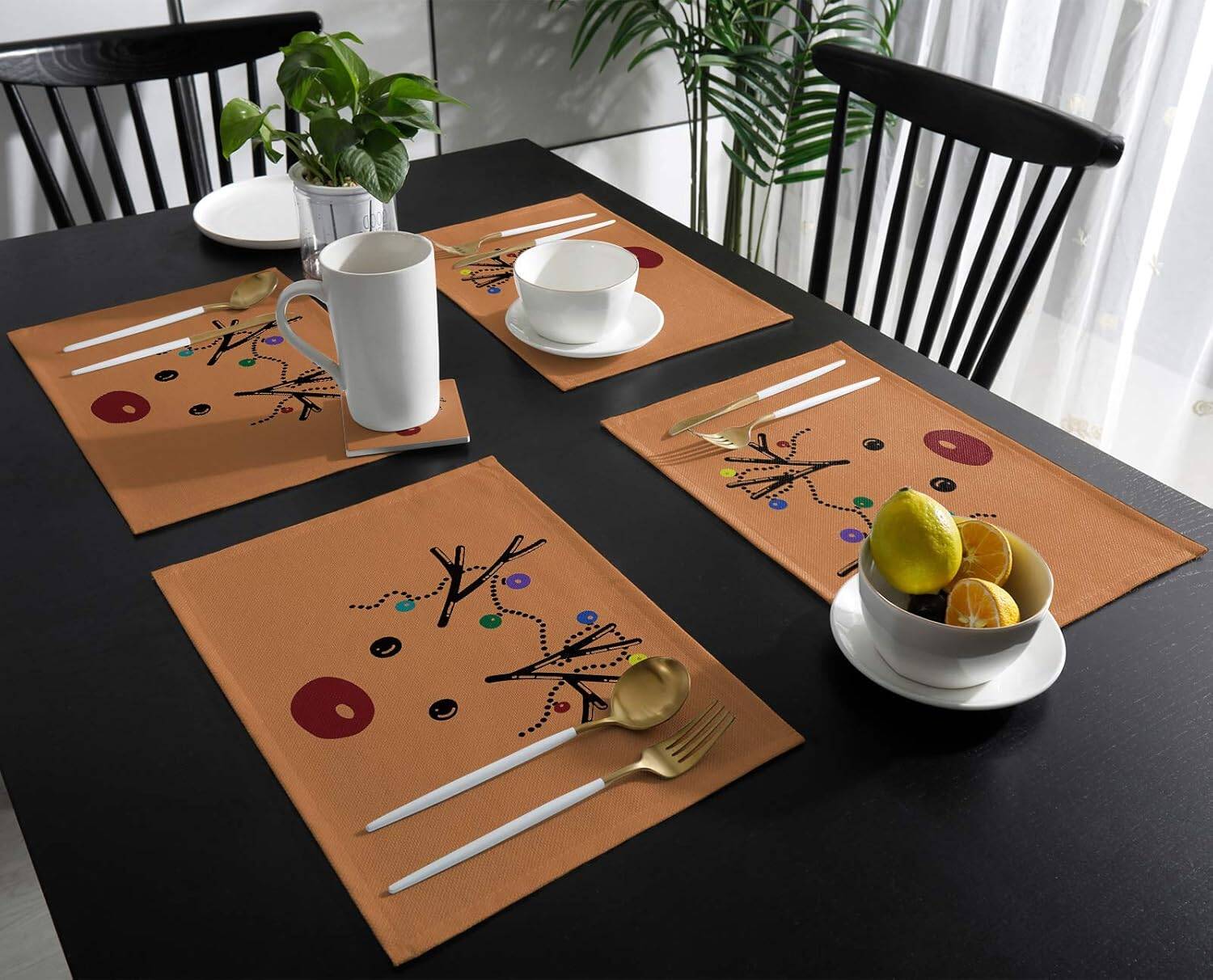Indoor Placemats for Dining/Round/Kitchen Table, Cute Reindeer Rudolph, Table Mats Set of 6 Washable Non-Slip Heat Resistant Table Placemats, Merry Christmas, Suitable for Kids/Woman/Man - Image 4