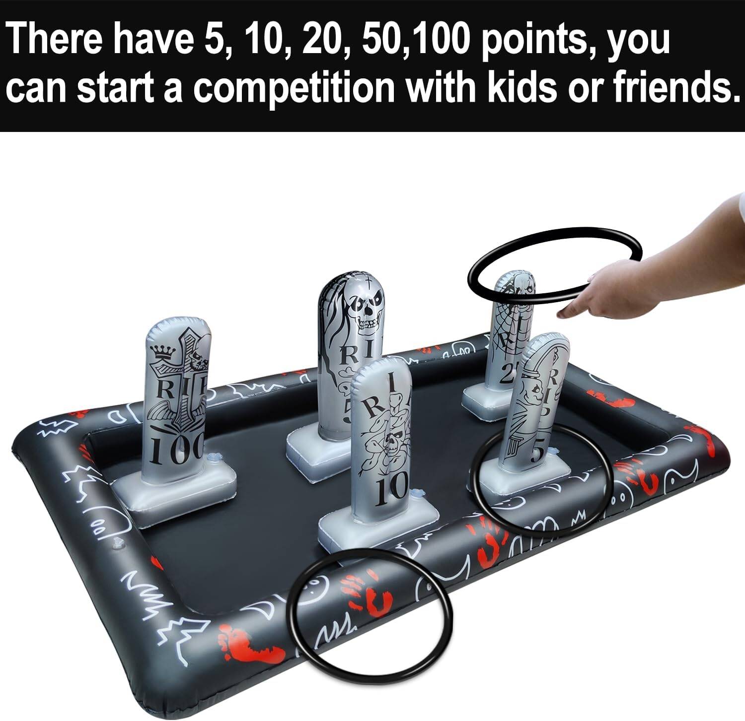 Giant Tombstone Ring Toss Games Halloween Party Game Favors for Kids Inflatable Gravestone Ring Toss Game Halloween Party Decor Outdoor Carnival Game Classroom Indoor Outdoor School Yard - Image 3