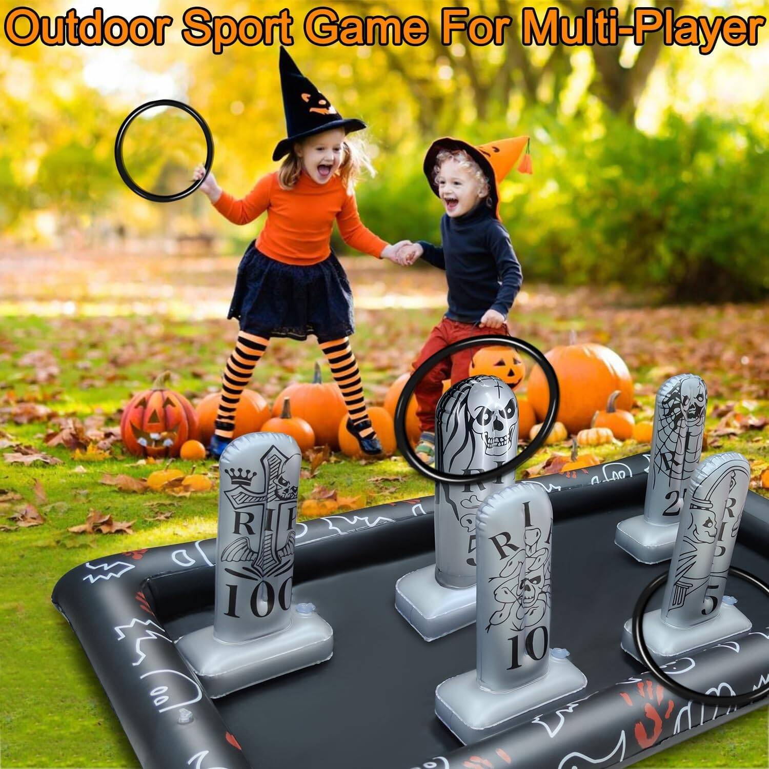 Giant Tombstone Ring Toss Games Halloween Party Game Favors for Kids Inflatable Gravestone Ring Toss Game Halloween Party Decor Outdoor Carnival Game Classroom Indoor Outdoor School Yard - Image 6