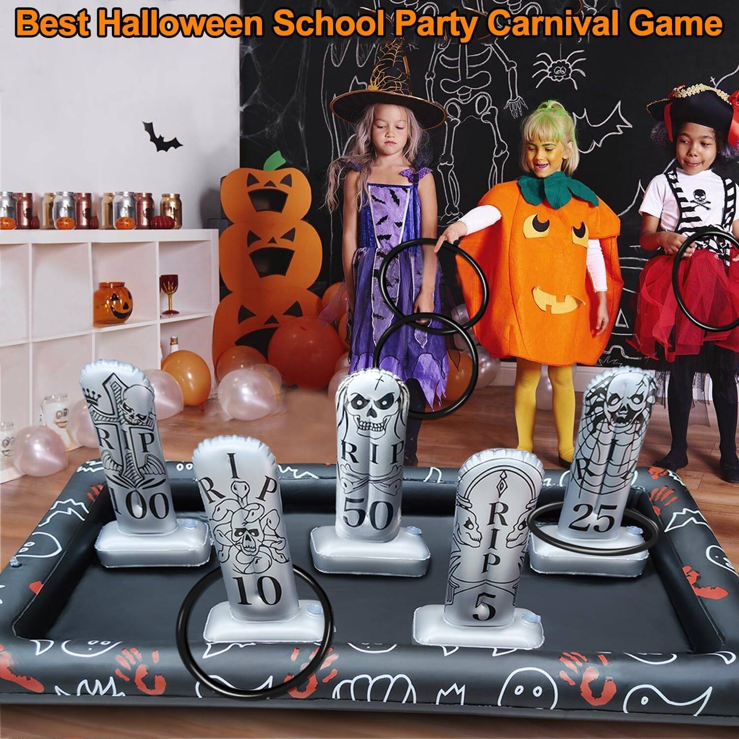 Giant Tombstone Ring Toss Games Halloween Party Game Favors for Kids Inflatable Gravestone Ring Toss Game Halloween Party Decor Outdoor Carnival Game Classroom Indoor Outdoor School Yard - Image 7
