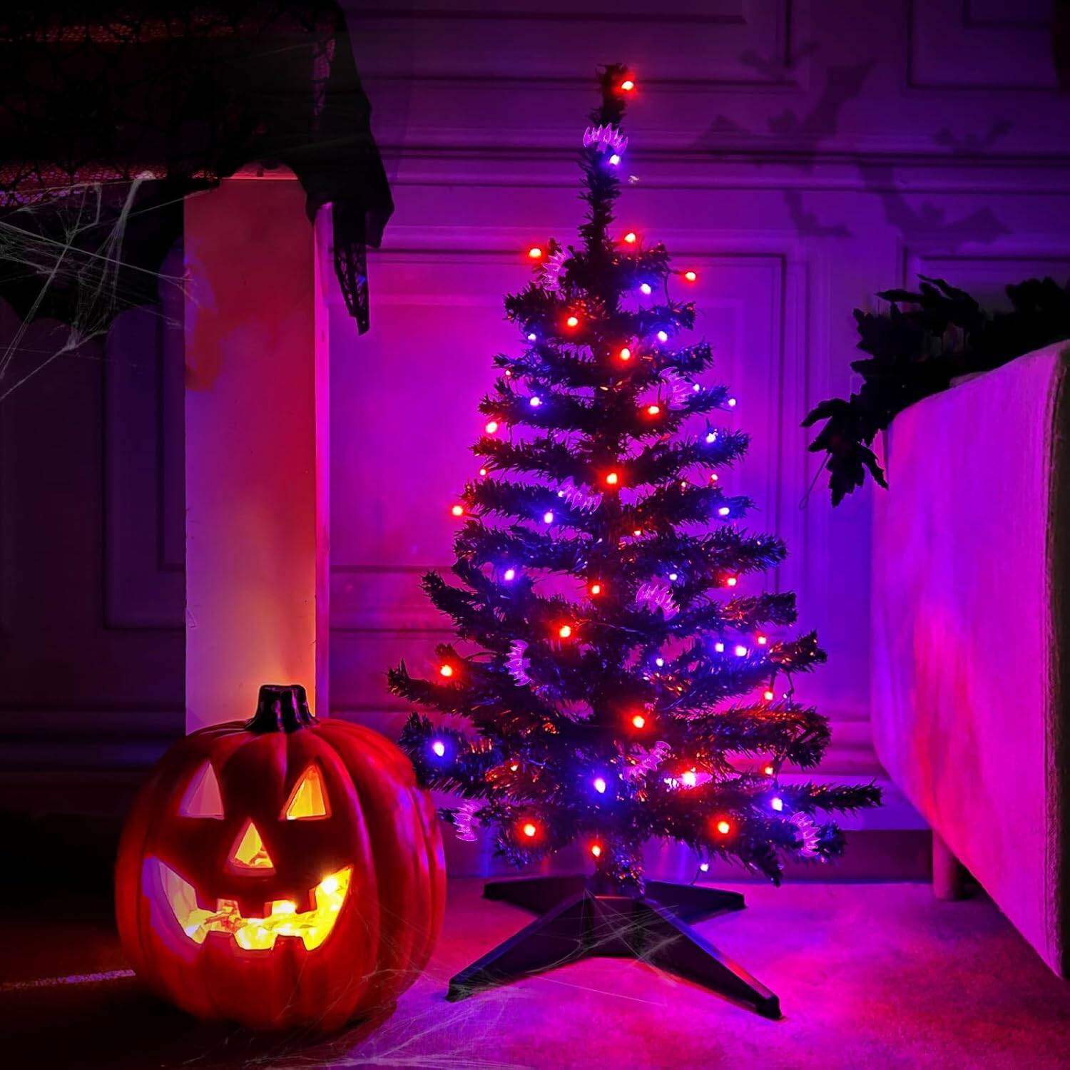 3ft Halloween Black Tree with Timer, 60 LEDs, 8 Modes, Battery Powered - Image 6