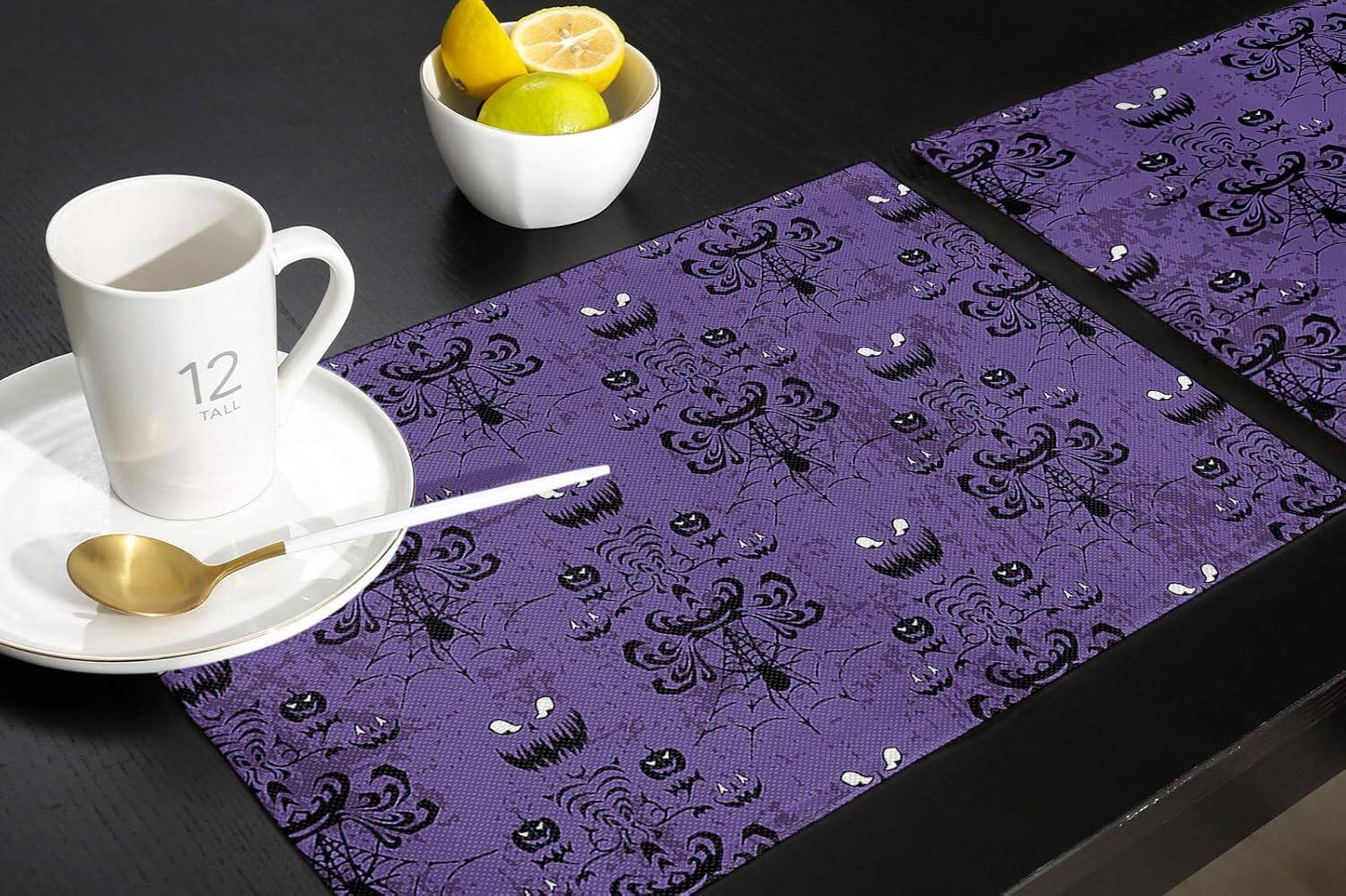 Halloween Placemats Set of 6 Waterproof Purple Haunted House Decor - Image 6