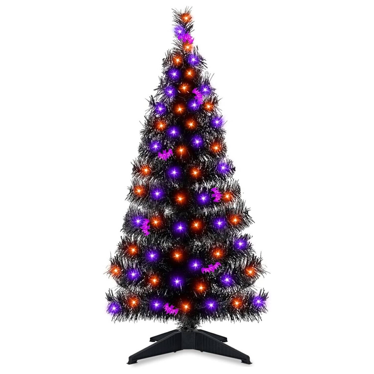 3ft Halloween Black Tree with Timer, 60 LEDs, 8 Modes, Battery Powered