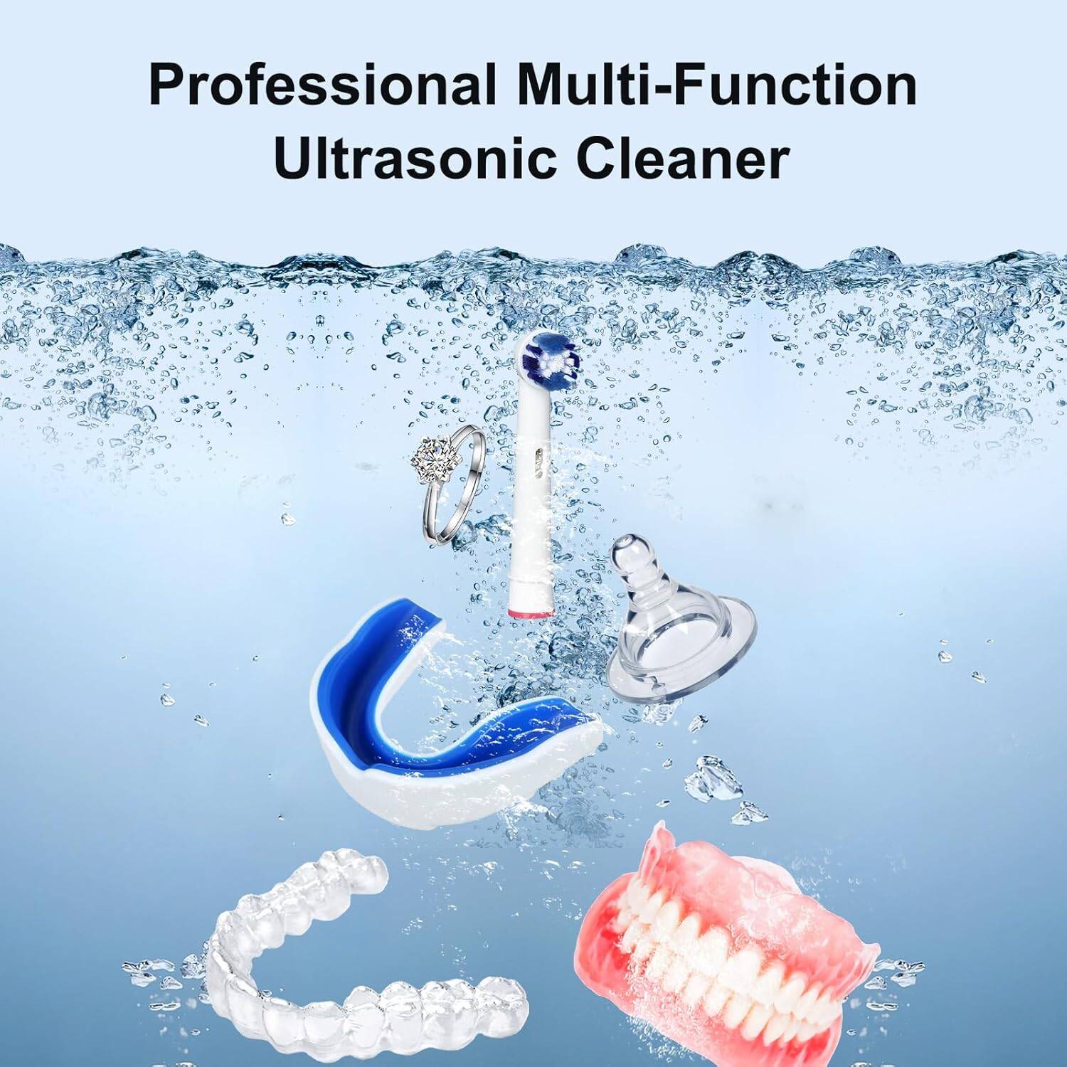 Ultrasonic U-V cleaner for dentures, retainers, mouthguards, aligners, jewelry & more 45kHz, 200ML capacity, perfect for at-home or travel use - Image 3