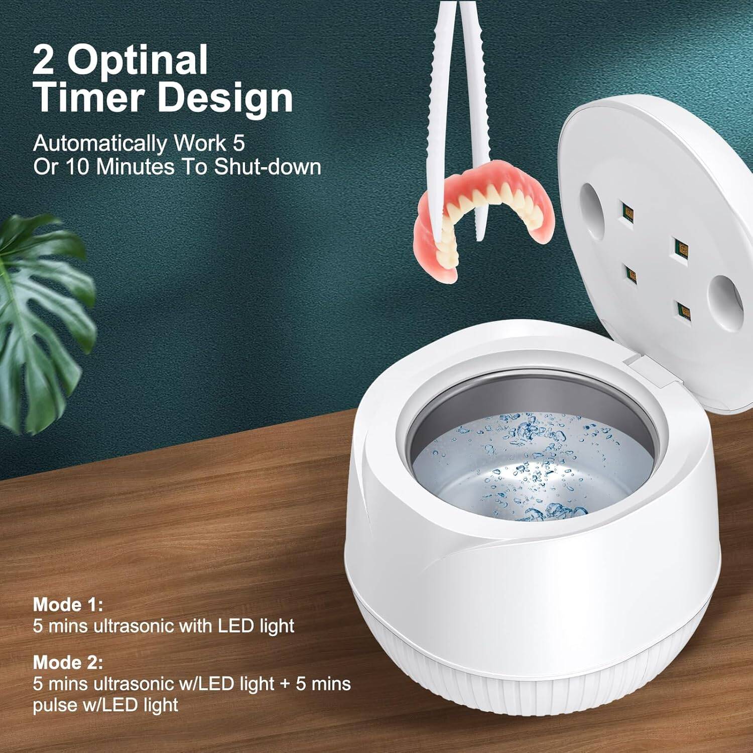 Ultrasonic U-V cleaner for dentures, retainers, mouthguards, aligners, jewelry & more 45kHz, 200ML capacity, perfect for at-home or travel use - Image 4