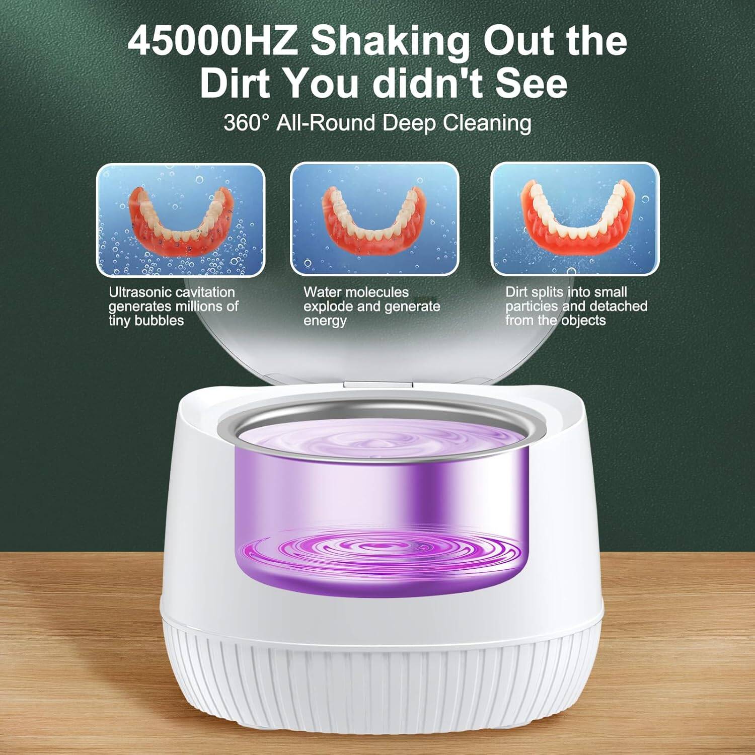 Ultrasonic U-V cleaner for dentures, retainers, mouthguards, aligners, jewelry & more 45kHz, 200ML capacity, perfect for at-home or travel use - Image 5