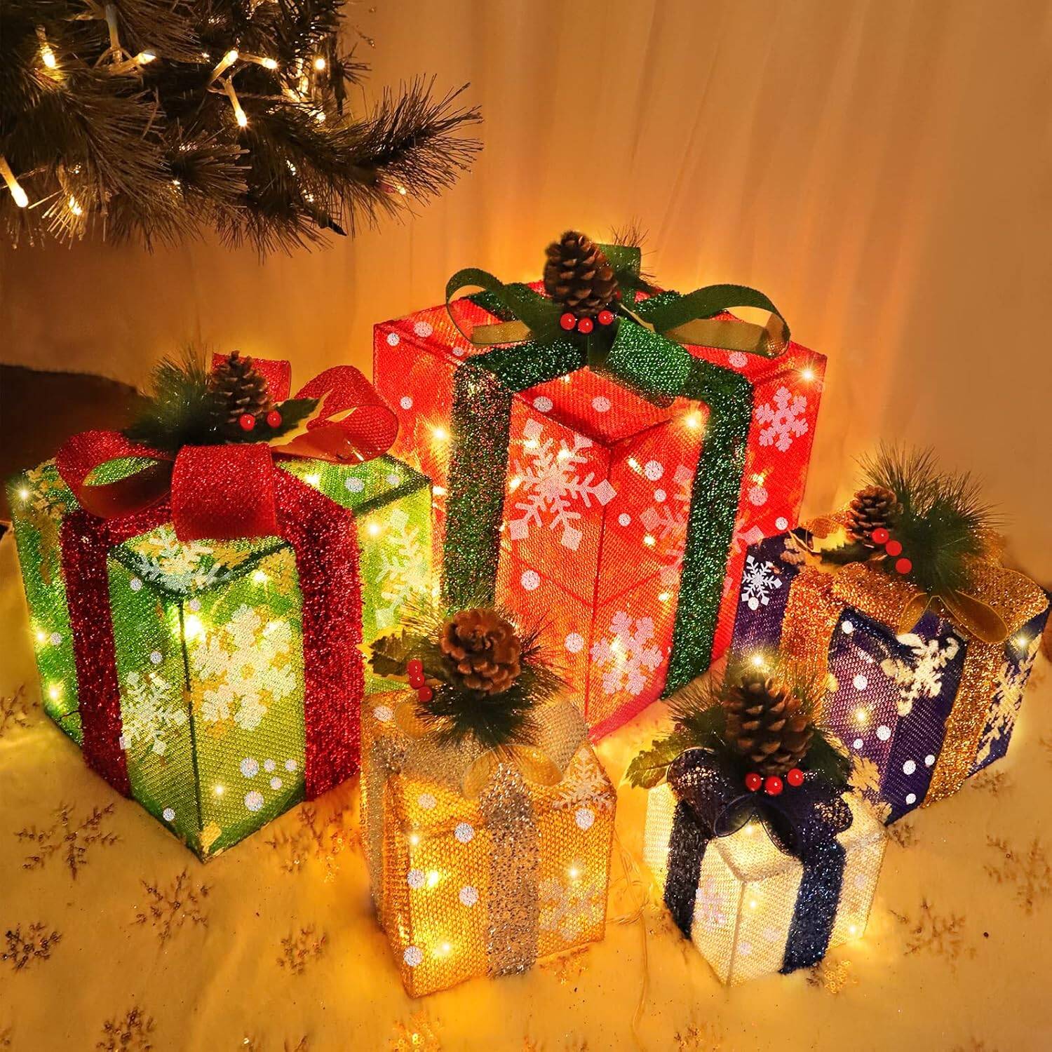 5-Pack Lighted Christmas Gift Boxes - 80 LED Indoor/Outdoor
