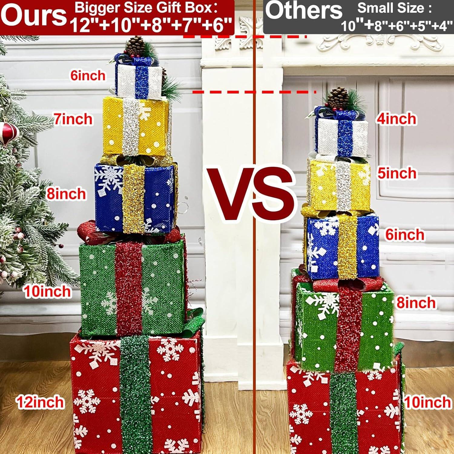 5-Pack Lighted Christmas Gift Boxes - 80 LED Indoor/Outdoor - Image 3