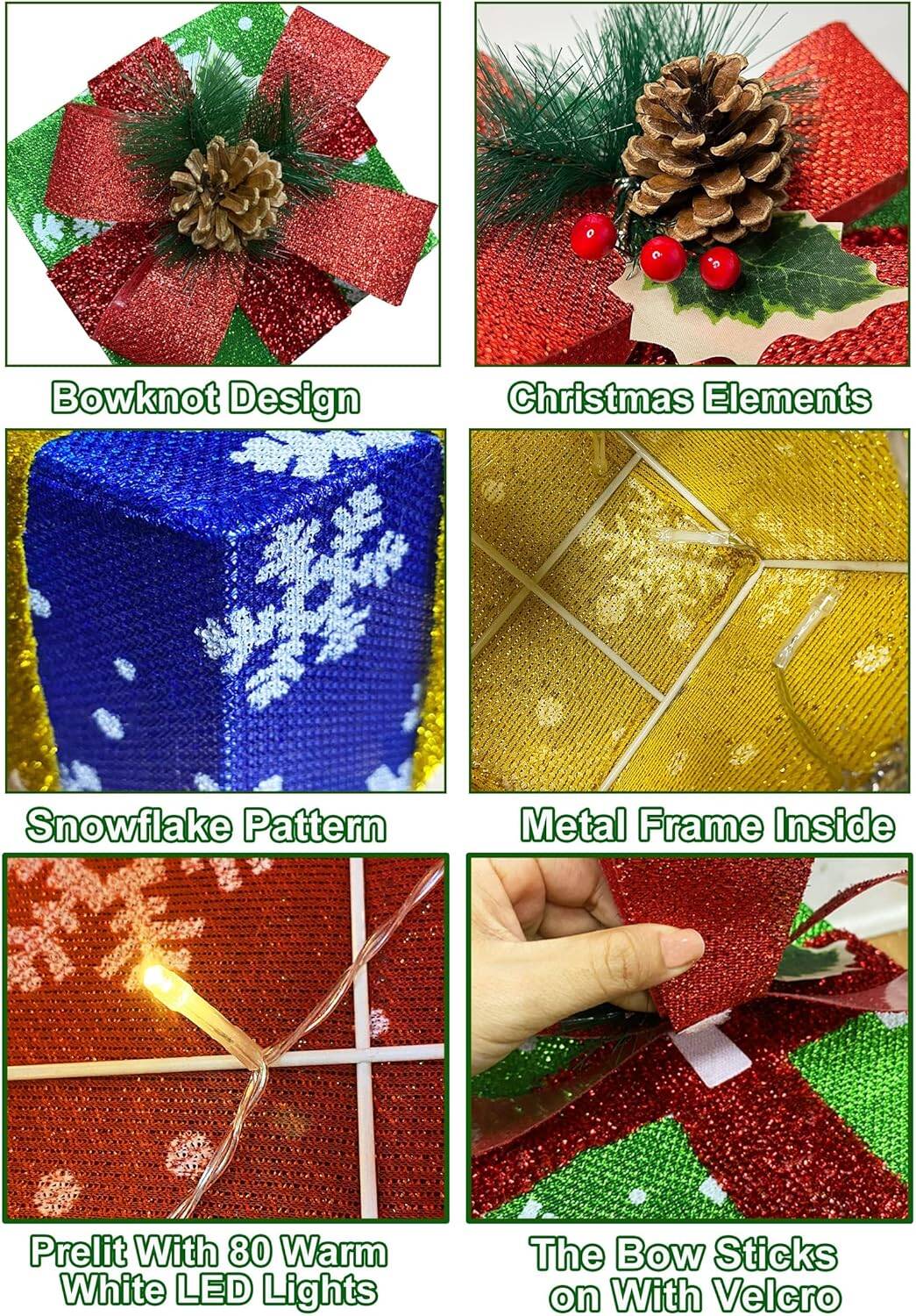 5-Pack Lighted Christmas Gift Boxes - 80 LED Indoor/Outdoor - Image 5