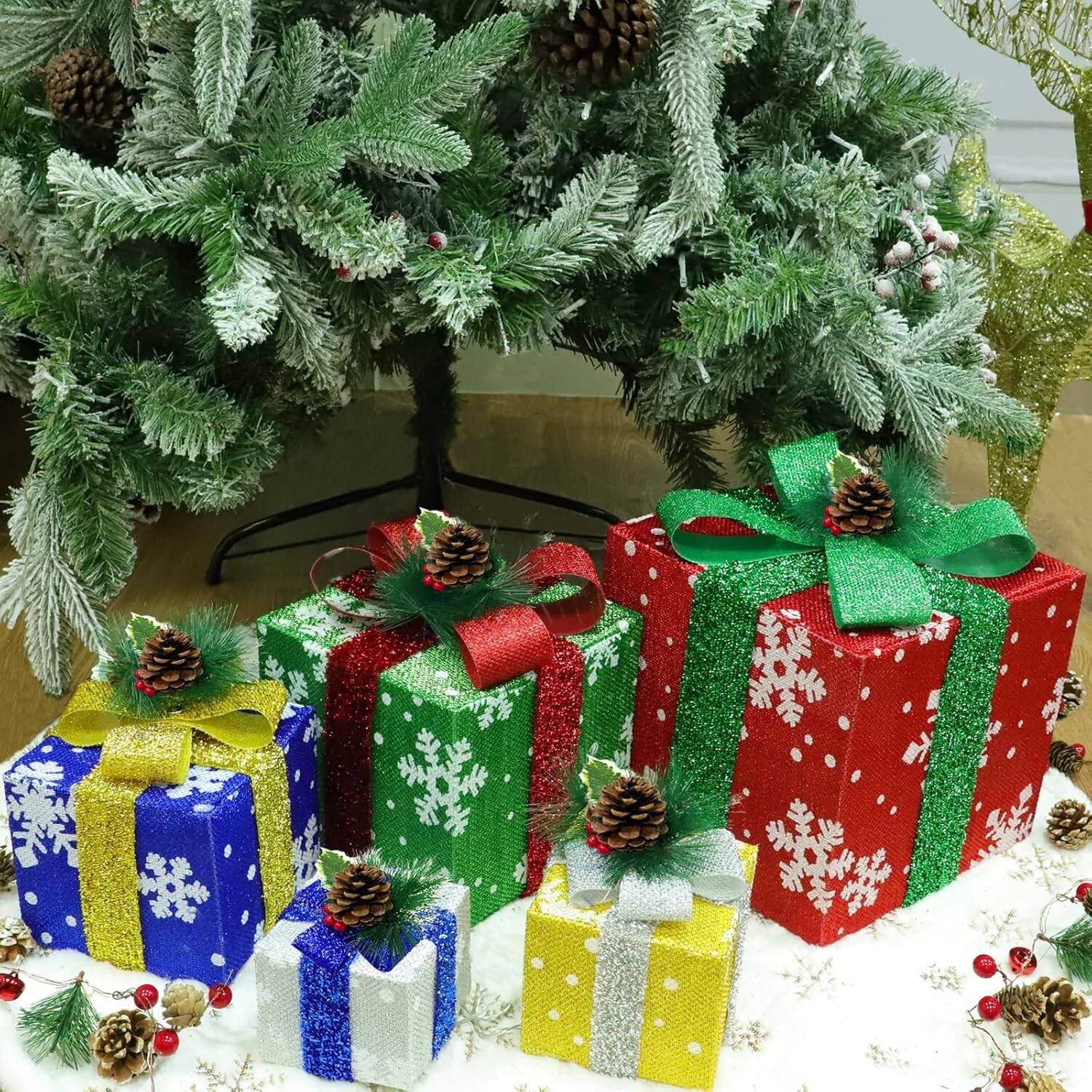 5-Pack Lighted Christmas Gift Boxes - 80 LED Indoor/Outdoor - Image 6