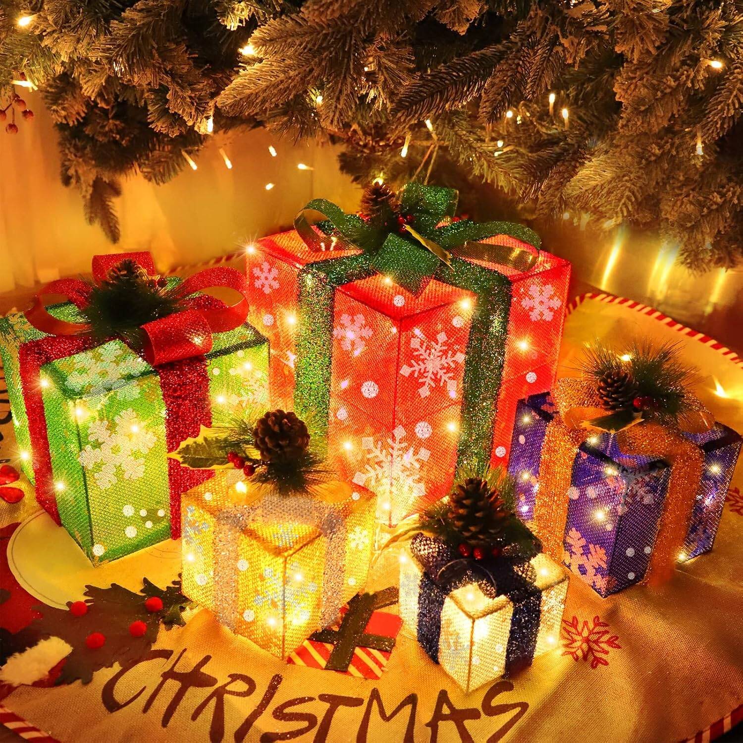 5-Pack Lighted Christmas Gift Boxes - 80 LED Indoor/Outdoor - Image 7