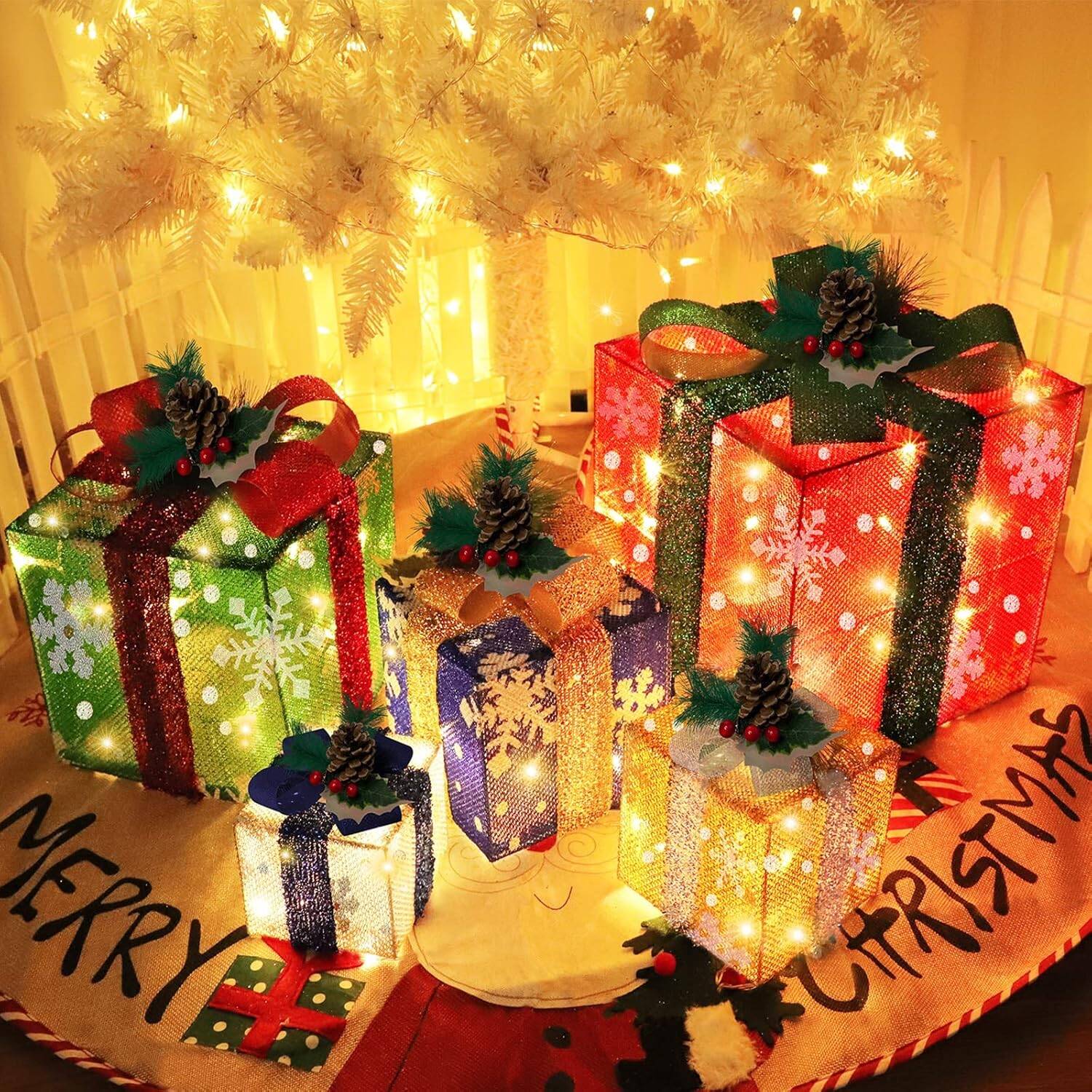 5-Pack Lighted Christmas Gift Boxes - 80 LED Indoor/Outdoor - Image 8