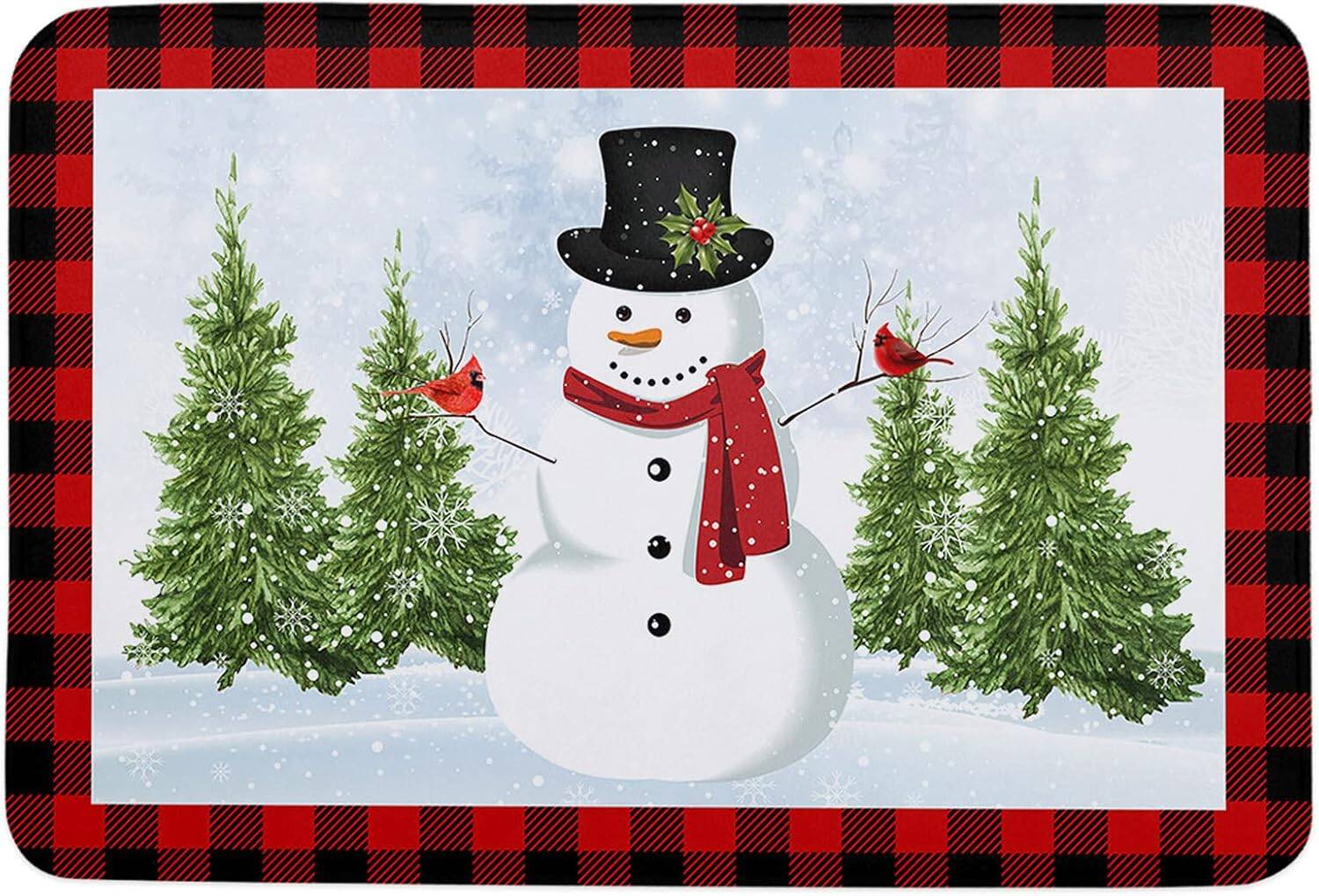 Snowman Red and Black Buffalo Plaid Non-Slip Absorbent Christmas Door Mat 16" x 24" - Image 4