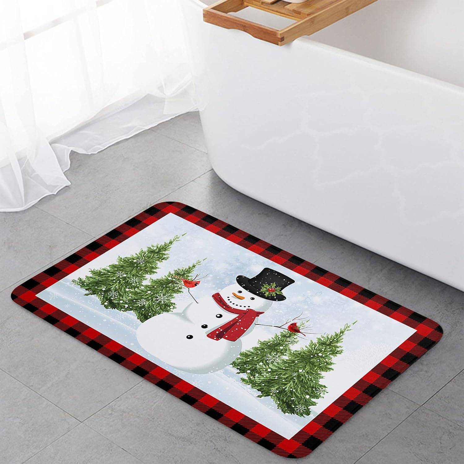 Snowman Red and Black Buffalo Plaid Non-Slip Absorbent Christmas Door Mat 16" x 24" - Image 5