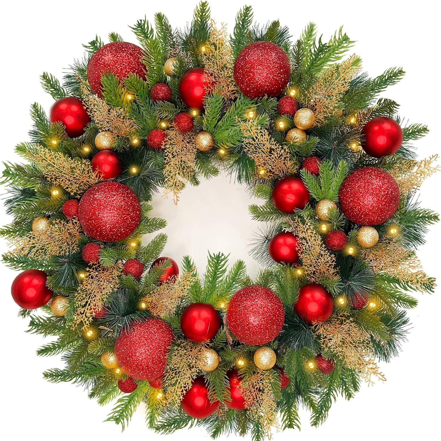 TURNMEON 30 Inch Large Prelit Christmas Wreath for Front Door