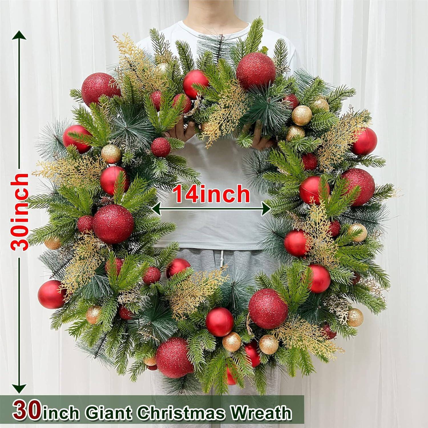 TURNMEON 30 Inch Large Prelit Christmas Wreath for Front Door - Image 2