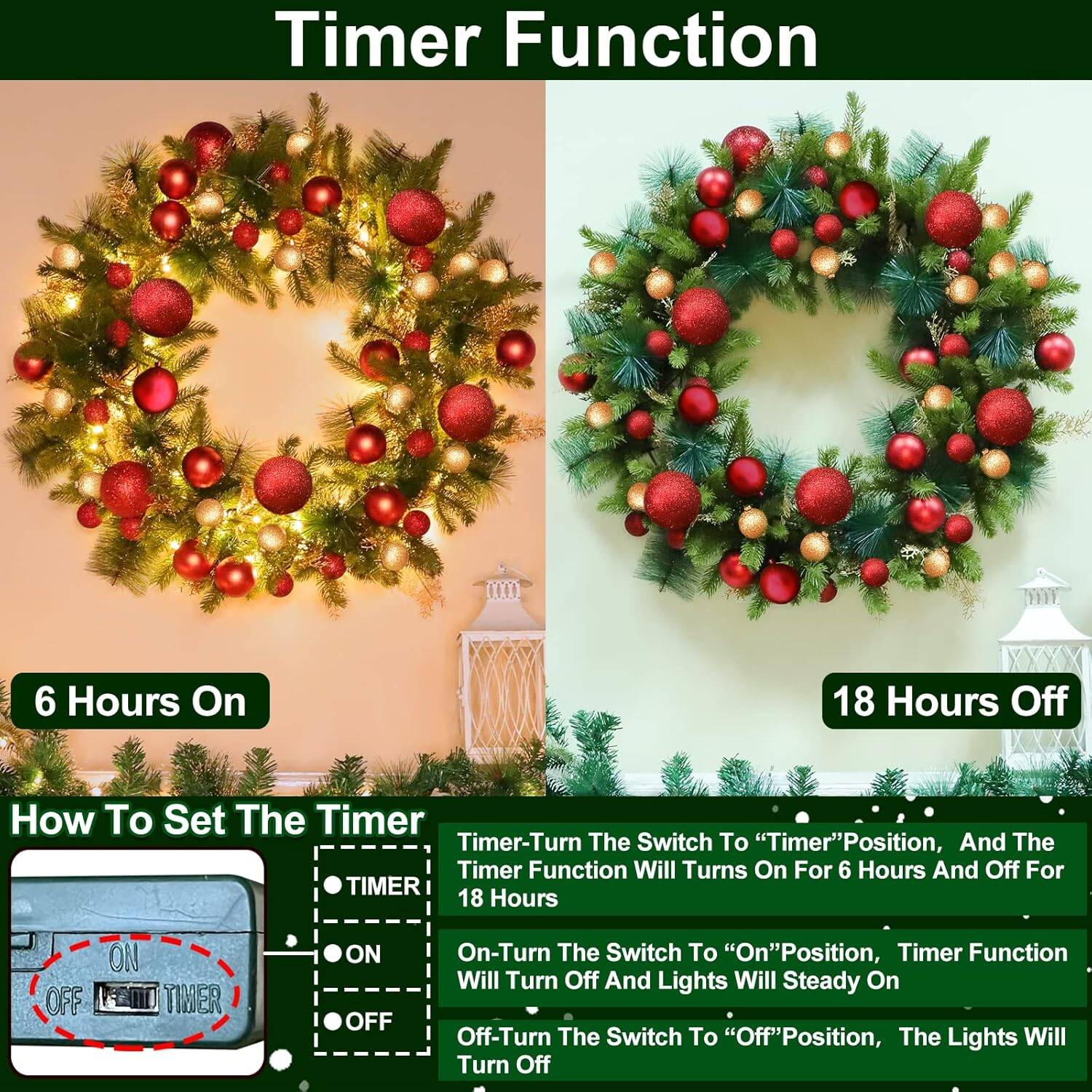 TURNMEON 30 Inch Large Prelit Christmas Wreath for Front Door - Image 5