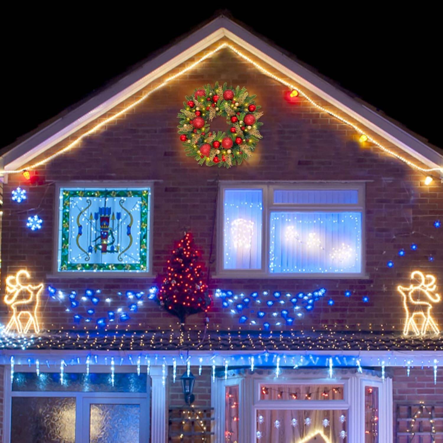 TURNMEON 30 Inch Large Prelit Christmas Wreath for Front Door - Image 6