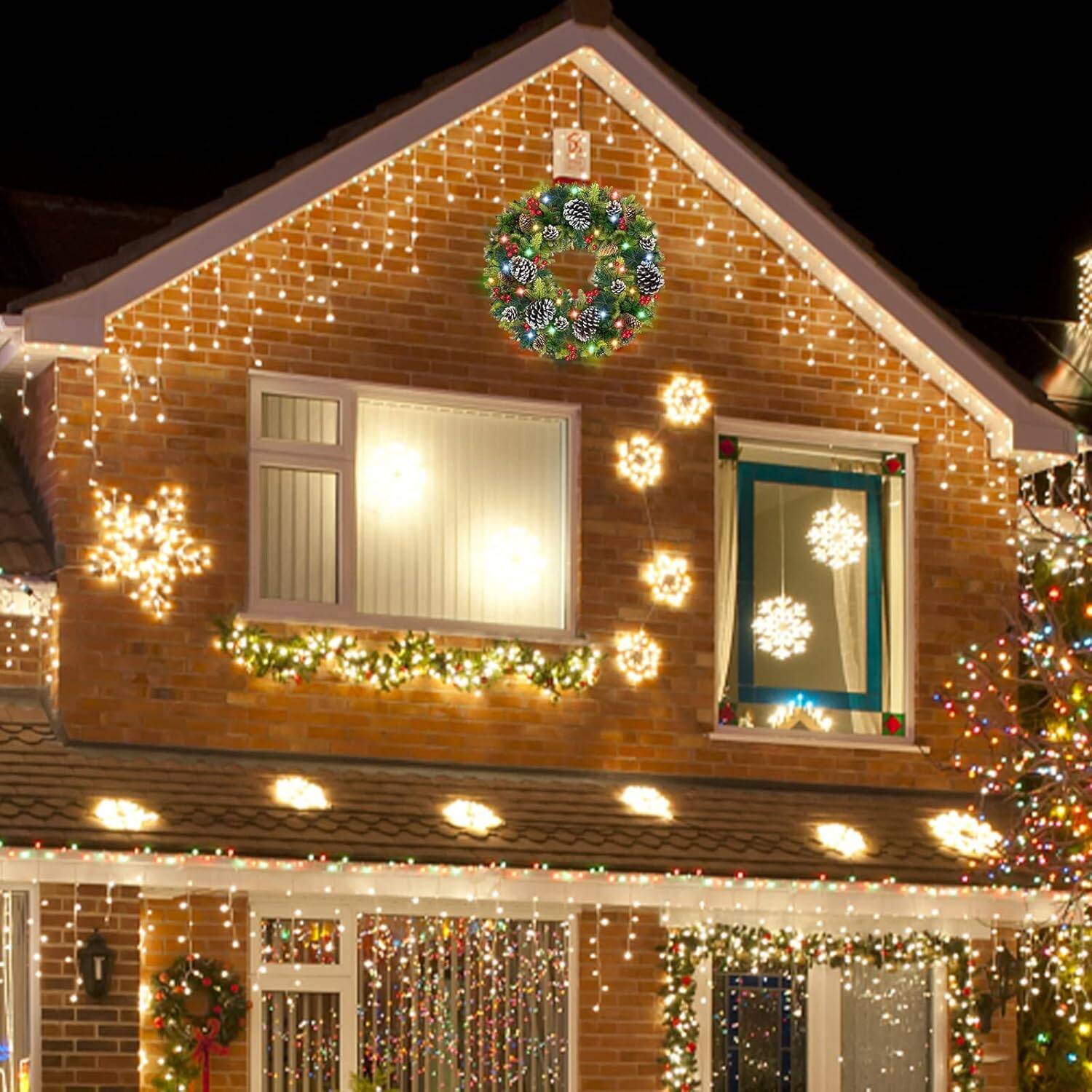 30” Christmas Wreath with Colorful Lights Pinecones Berries - Battery Operated with Timer for Indoor & Outdoor - Image 6