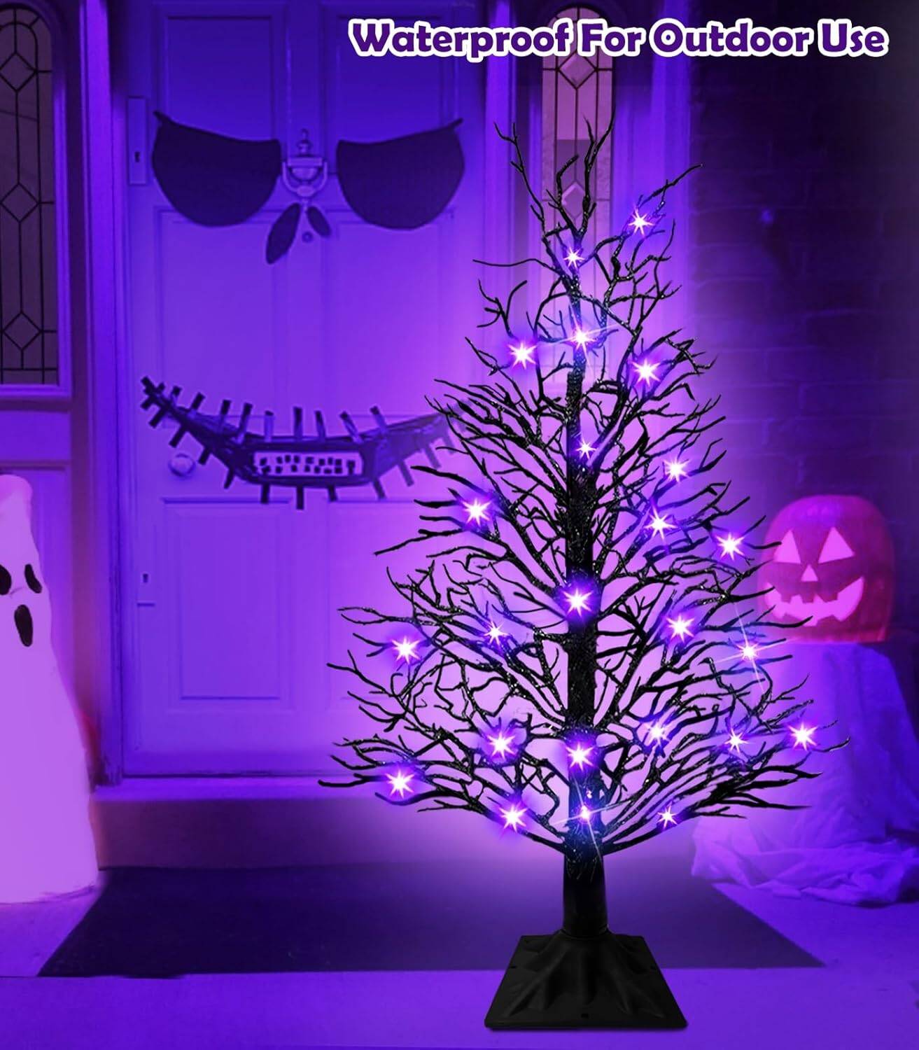 3ft Black Twig Tree with 48 LED Purple Lights(Spiders) - Image 5