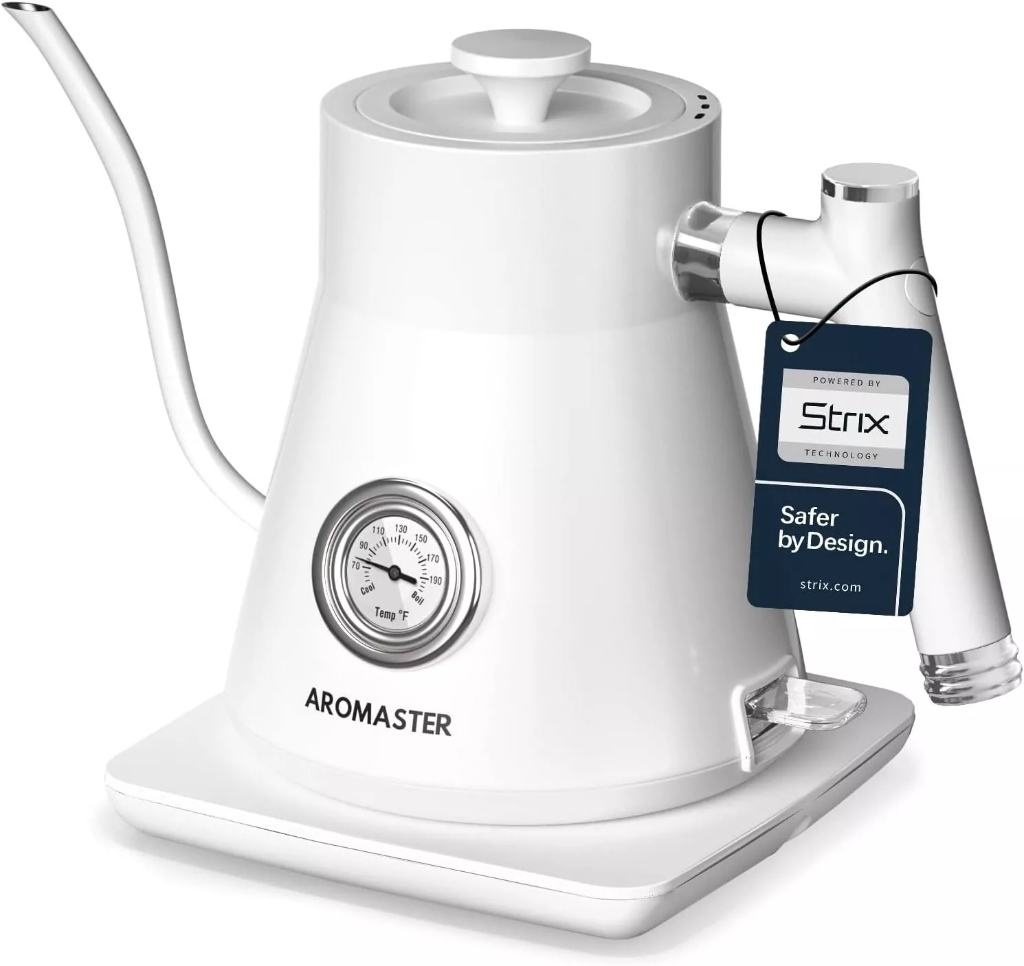 Aromaster Electric Gooseneck Kettle 1200 Watt Quick Heating 0.8L Kettle with Thermometer,100% Stainless Steel ( White)