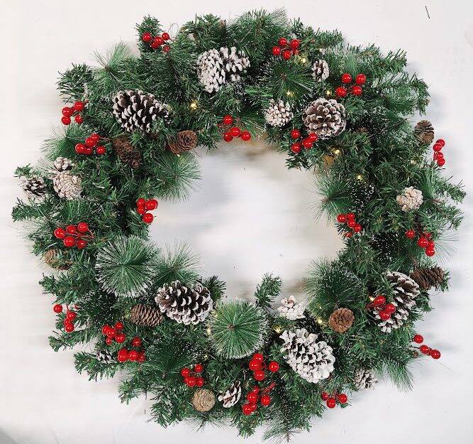 30 Inch Super Large Thick Pre-lit Christmas Wreath w/ Warm White Lights