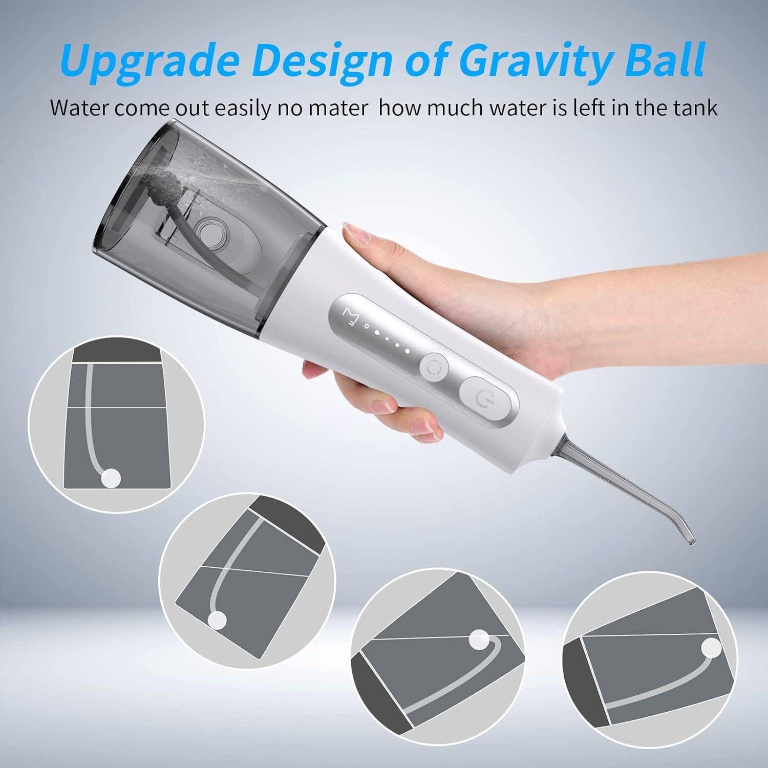 ENPULY Cordless Water Dental Flosser for Teeth Cleaning - Rechargeable Oral Irrigator Water Teeth Cleaner Picks with 5 Modes 5 Jet Tips, IPX7 Waterproof Portable 300ml Flossers, White - Image 5