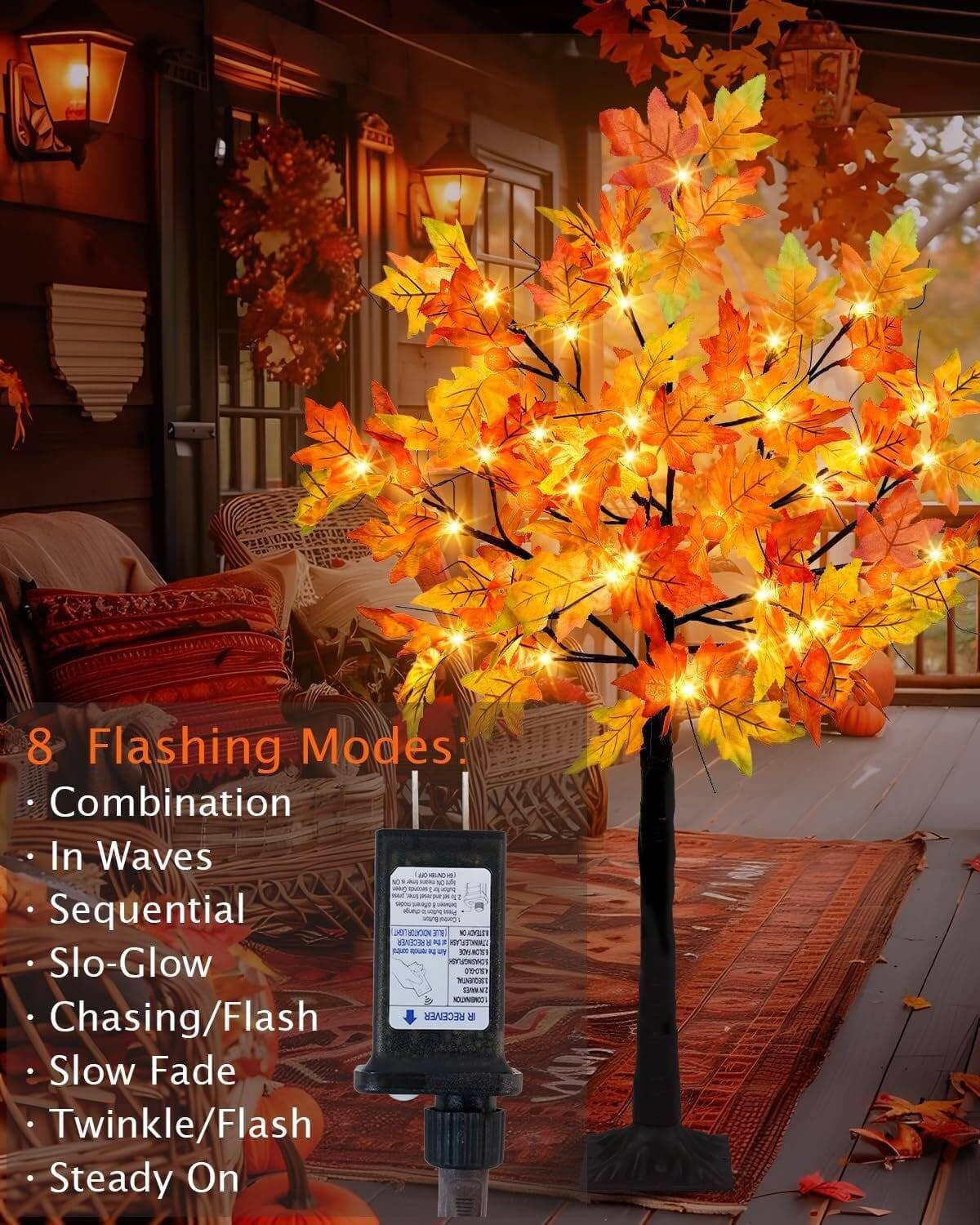 4FT Fall Lighted Maple Trees with 48 LEDs Lights 12 Pumpkins Fake Fall Light Up Tree Artificial Autumn Maple Trees for Indoor Outdoor Thanksgiving Fall Decor - Image 5