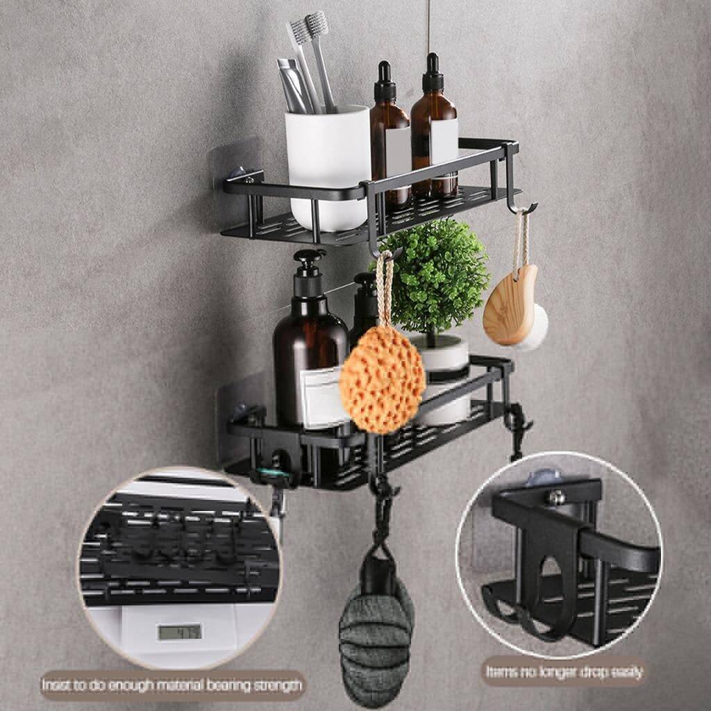 Adhesive Shower Caddies Corner with Hooks No Drilling Bathroom Shelf Organizer Rack 2 Pack - Square - Image 2